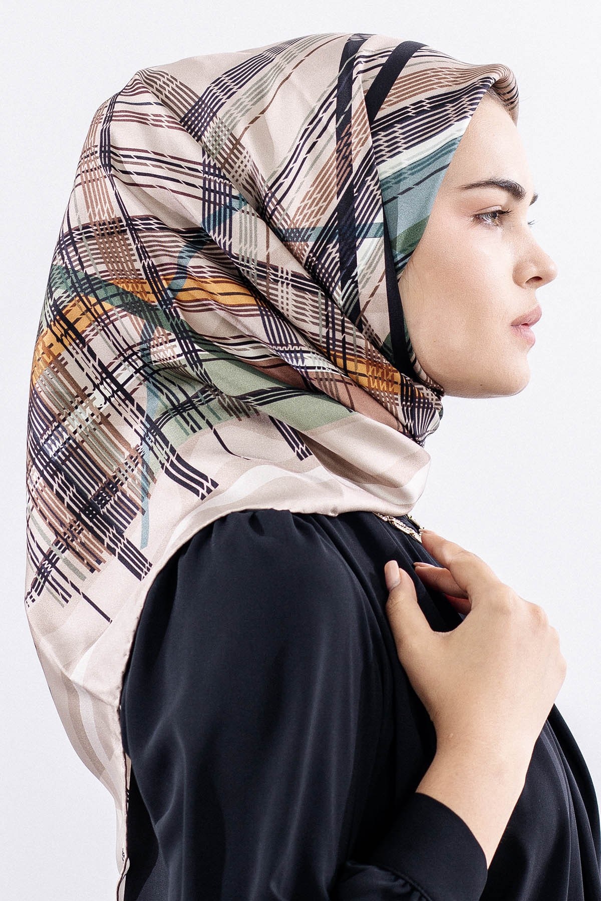 Dg11114 İpek Eşarp Twill 90*90 Çizgi - Yeşil
