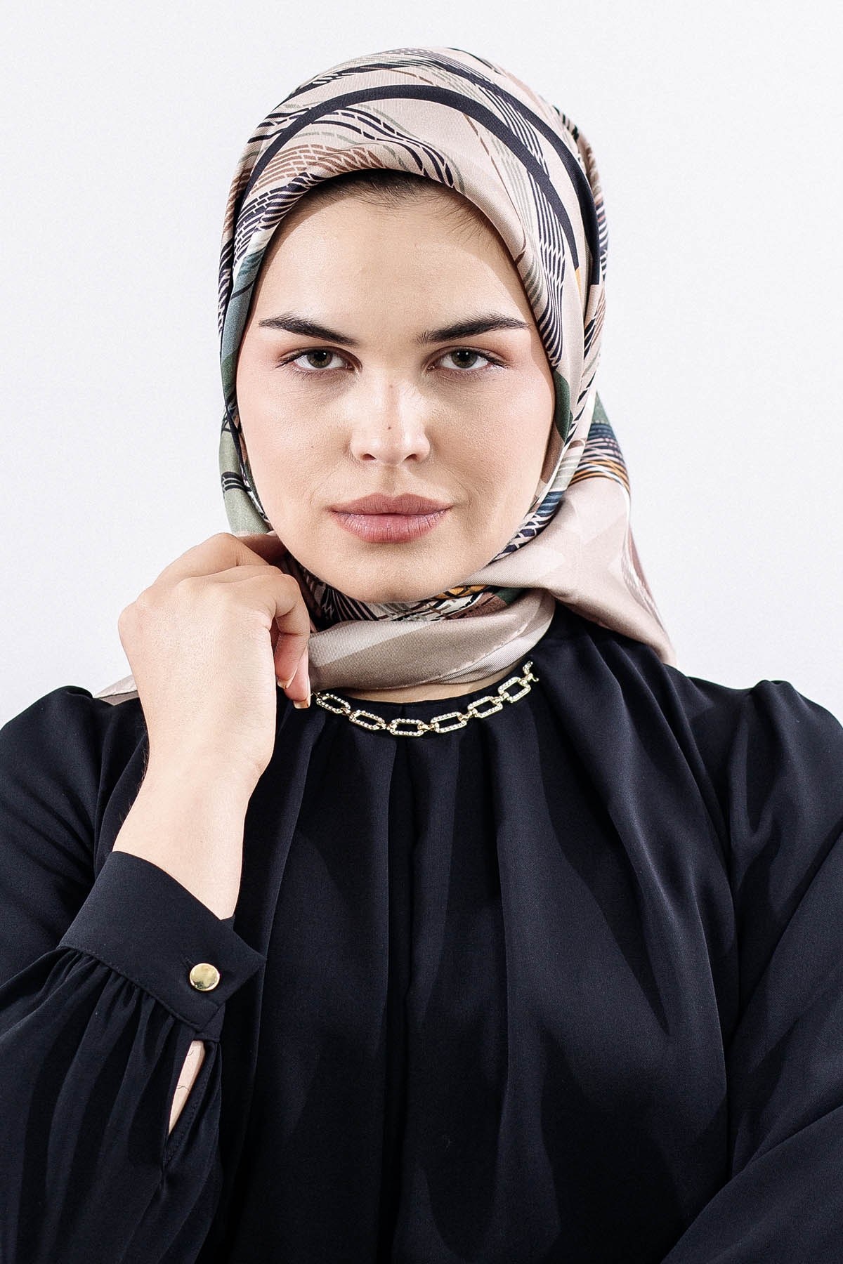 Dg11114 İpek Eşarp Twill 90*90 Çizgi - Yeşil