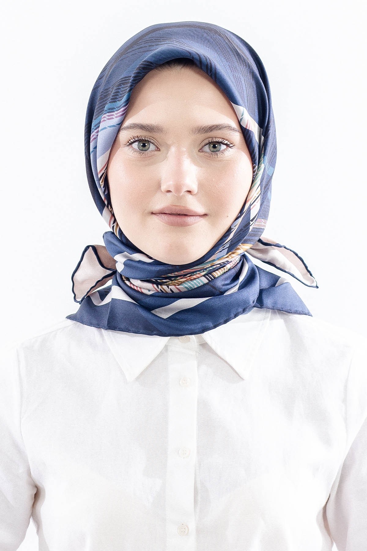 Dg11114 İpek Eşarp Twill Kumaş Çizgi Desen - Lacivert
