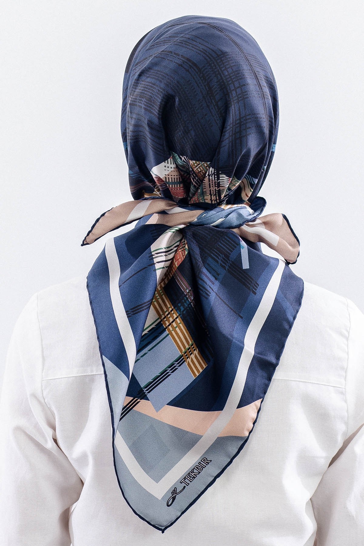 Dg11114 İpek Eşarp Twill Kumaş Çizgi Desen - Lacivert