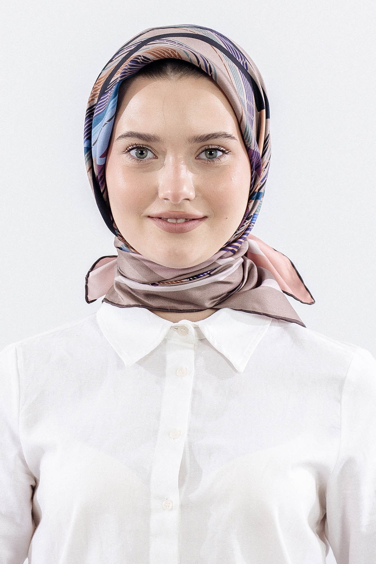 Dg11114 İpek Eşarp Twill Kumaş Çizgi Desen - Vizon