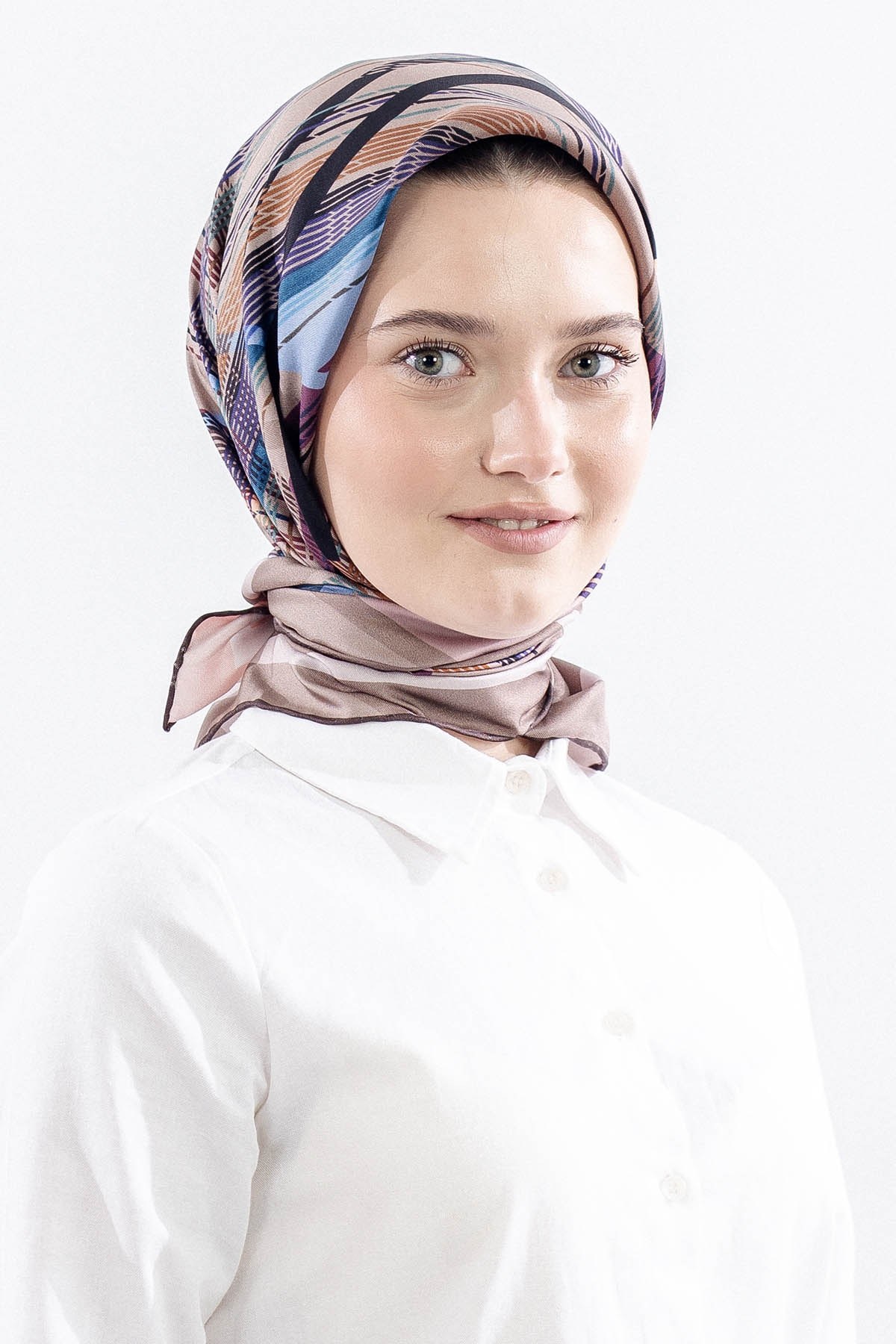 Dg11114 İpek Eşarp Twill Kumaş Çizgi Desen - Vizon