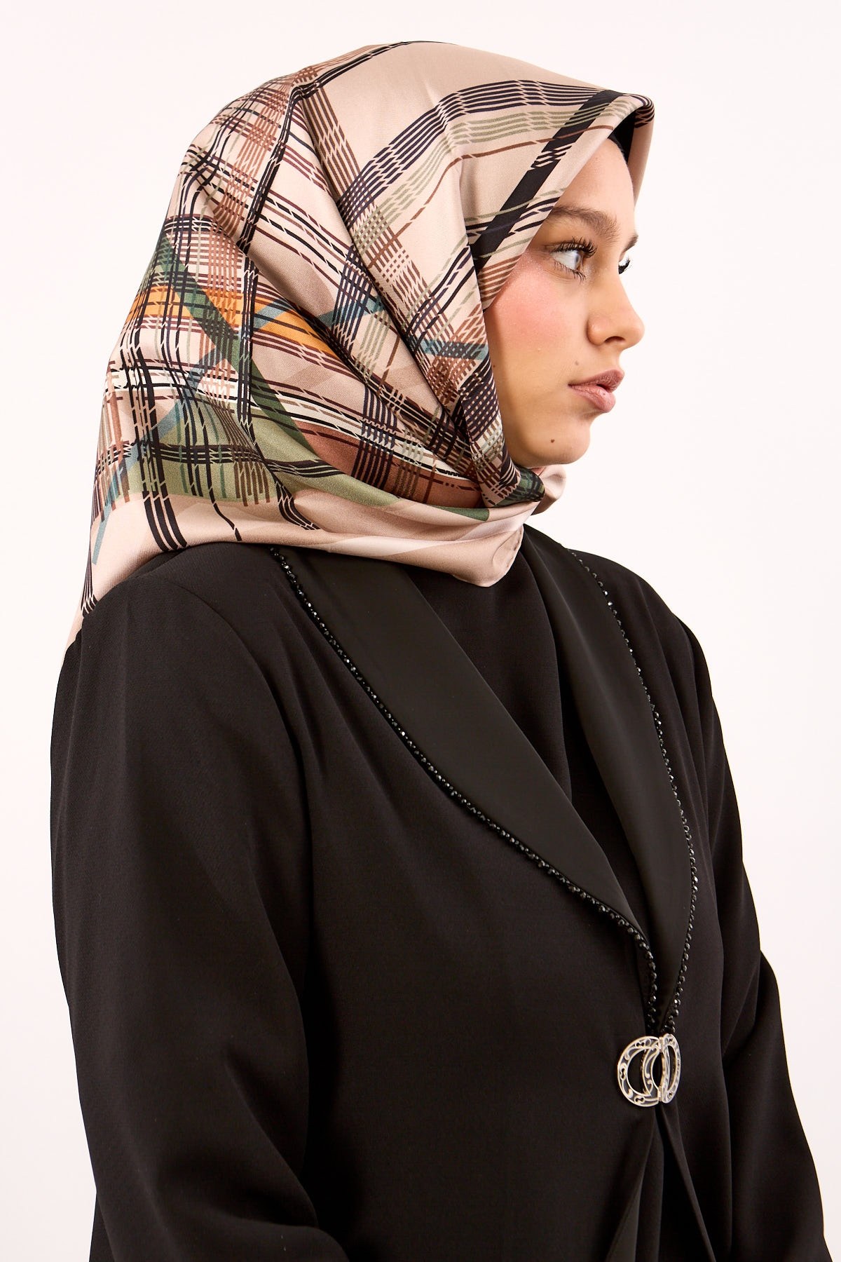 Dg11114 İpek Eşarp Twill Kumaş Çizgi Desen - Yeşil
