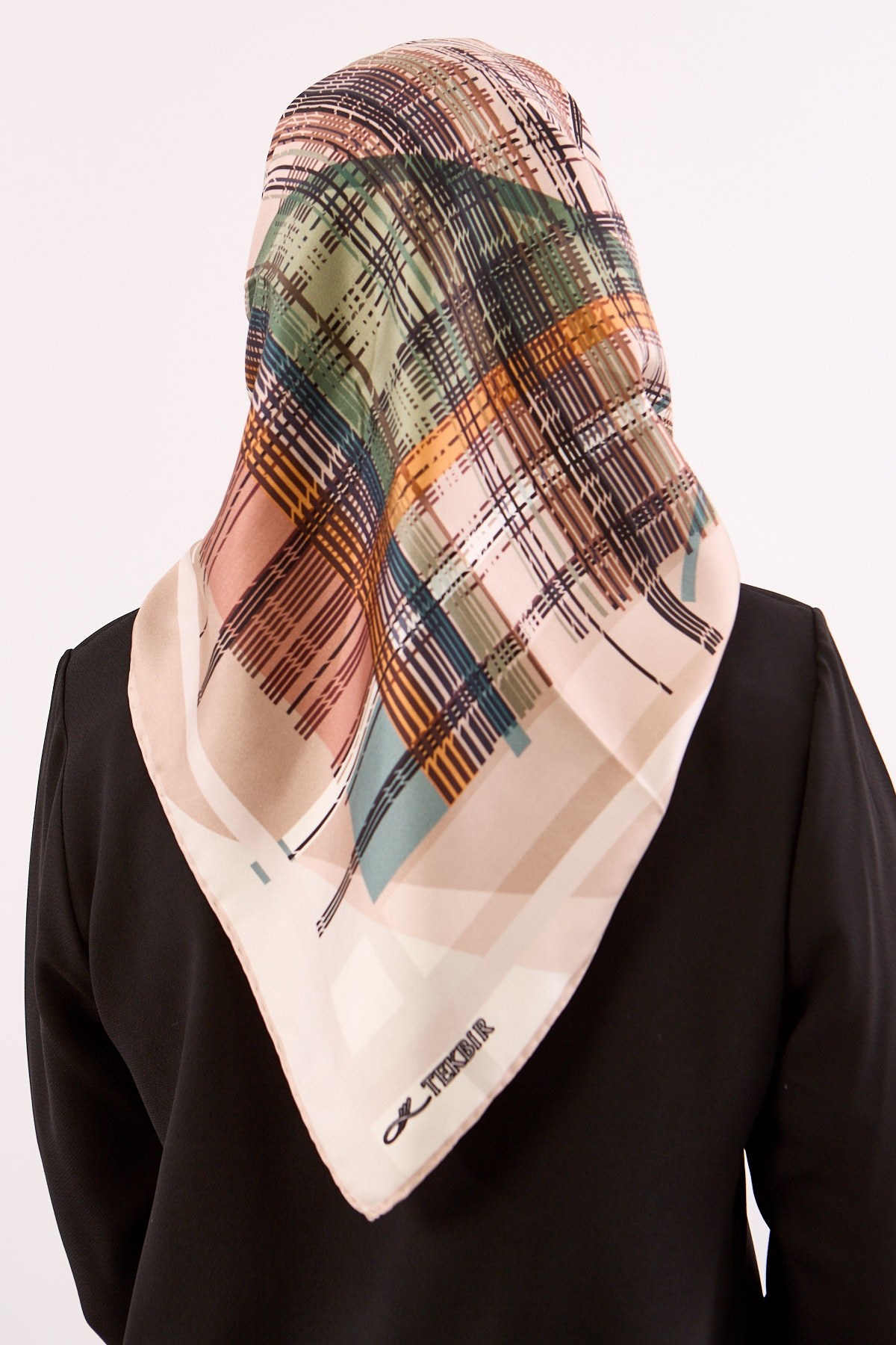 Dg11114 İpek Eşarp Twill Kumaş Çizgi Desen - Yeşil