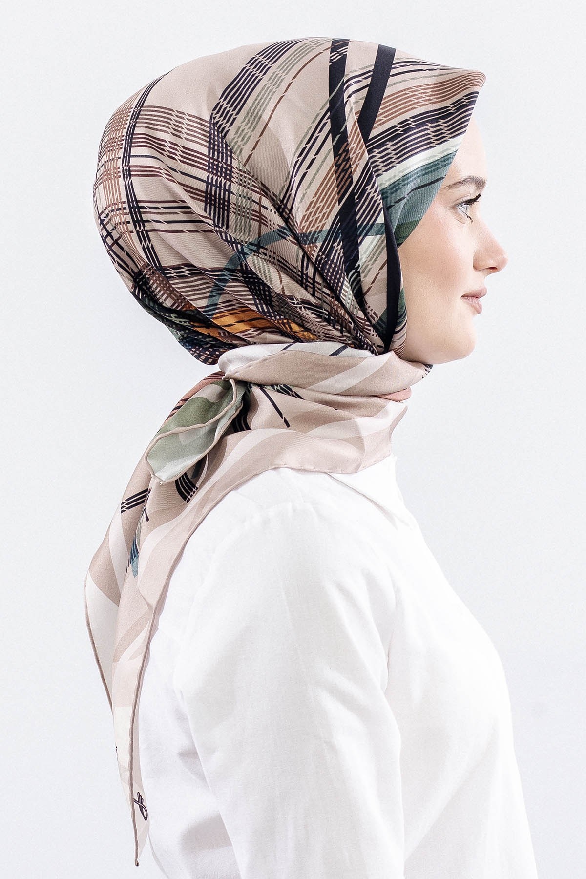Dg11114 İpek Eşarp Twill Kumaş Çizgi Desen - Yeşil