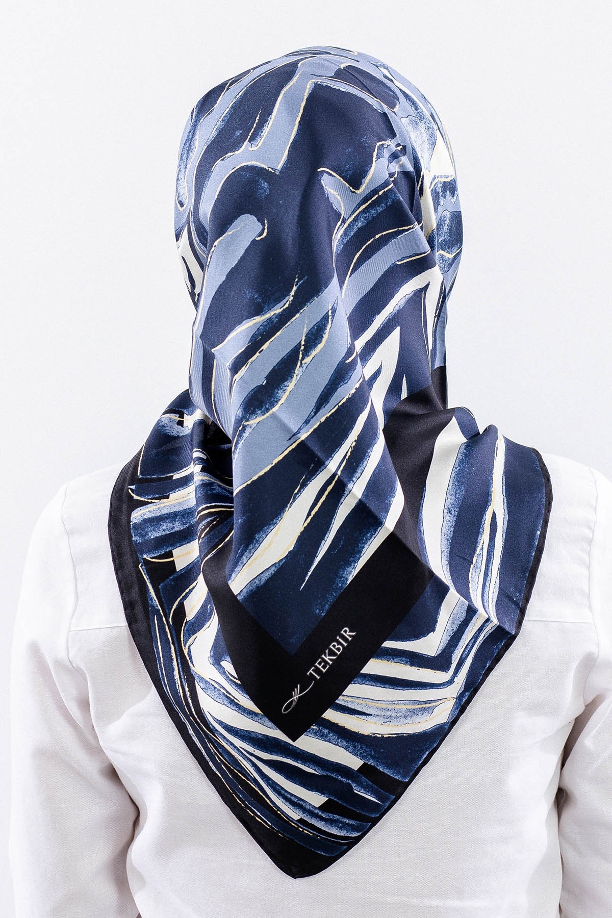 Dg11116 İpek Eşarp 90*90 Twill Zbra - Lacivert
