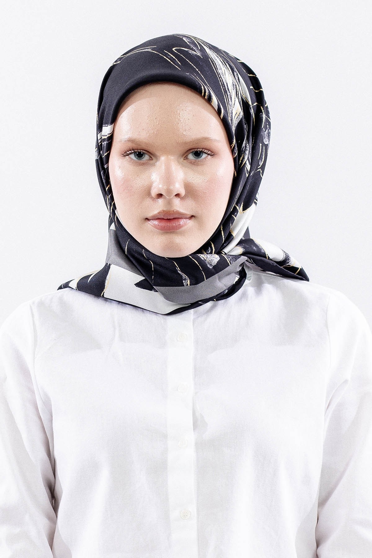 Dg11116 İpek Eşarp 90*90 Twill Zbra - Siyah