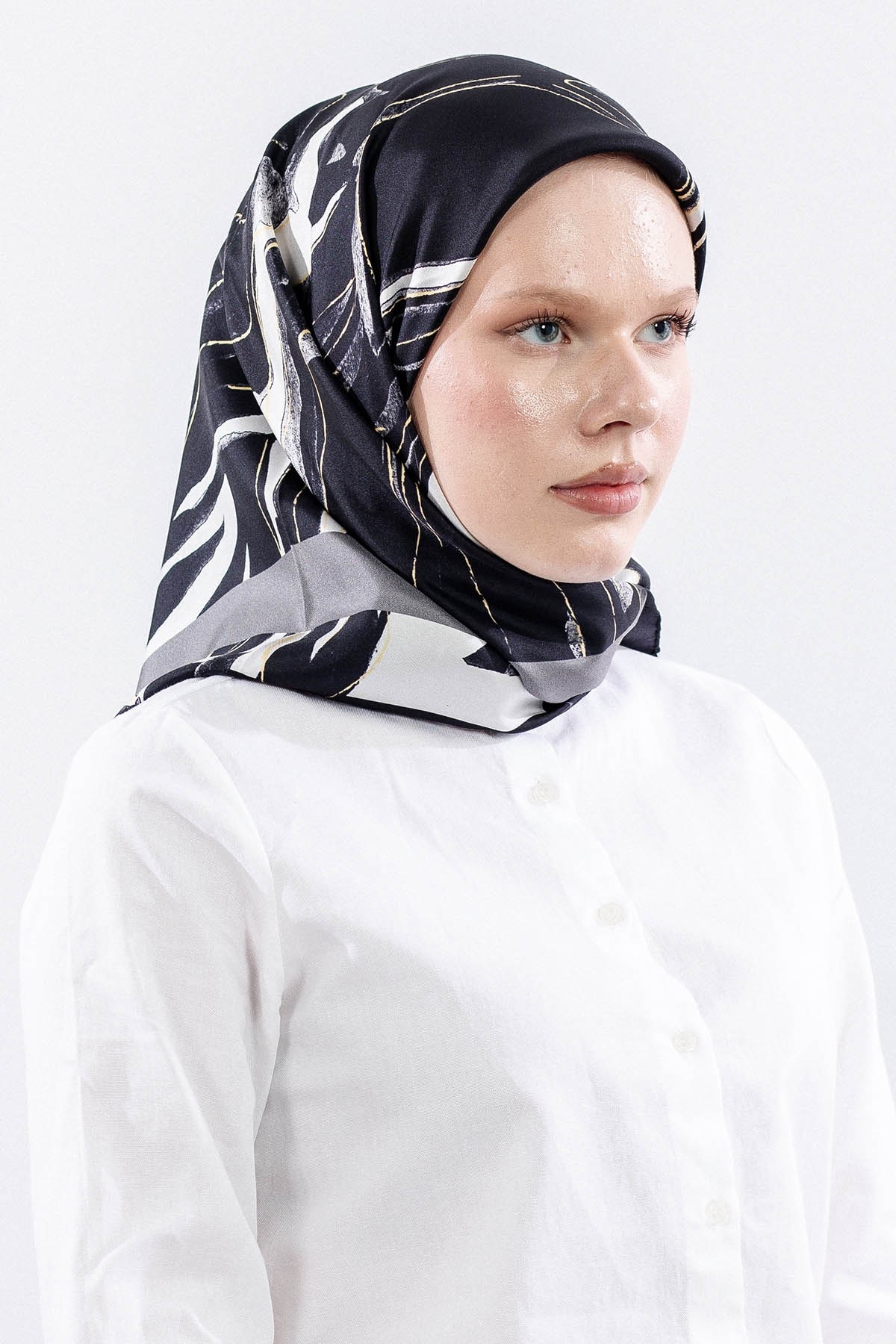 Dg11116 İpek Eşarp 90*90 Twill Zbra - Siyah