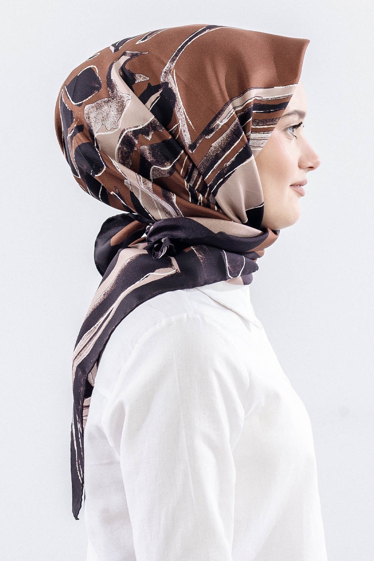 Dg11116 İpek Eşarp Twill Kumaş Zebra - Çikolata