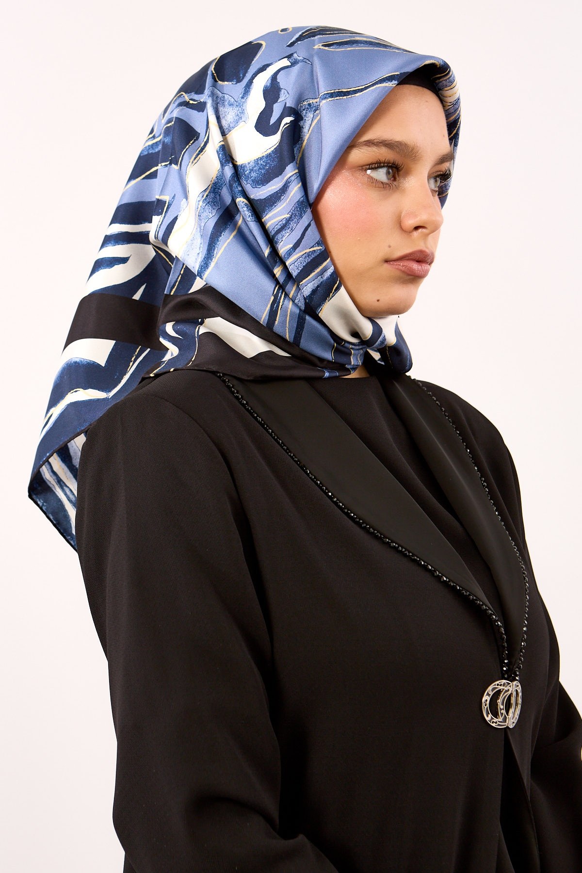 Dg11116 İpek Eşarp Twill Kumaş Zebra Desen - Lacivert