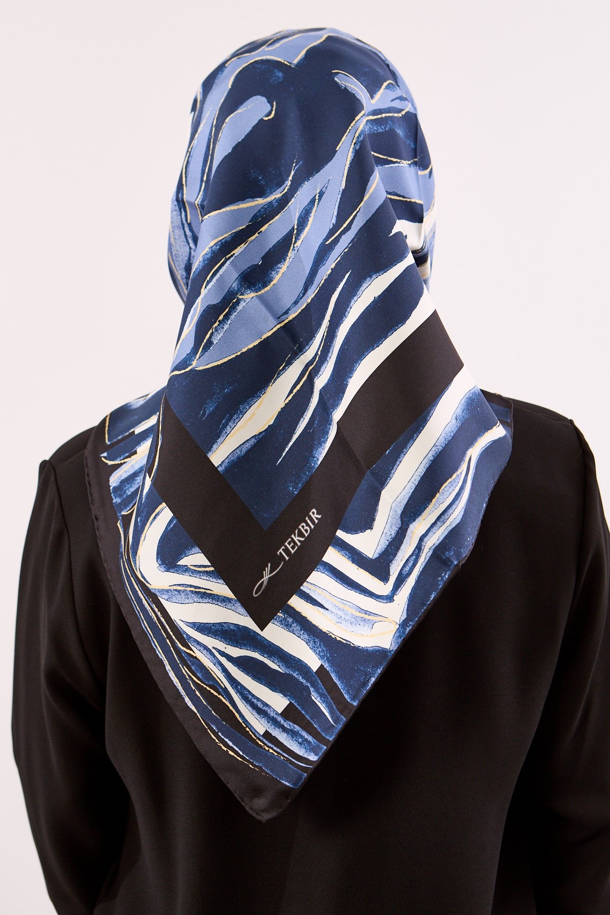 Dg11116 İpek Eşarp Twill Kumaş Zebra Desen - Lacivert