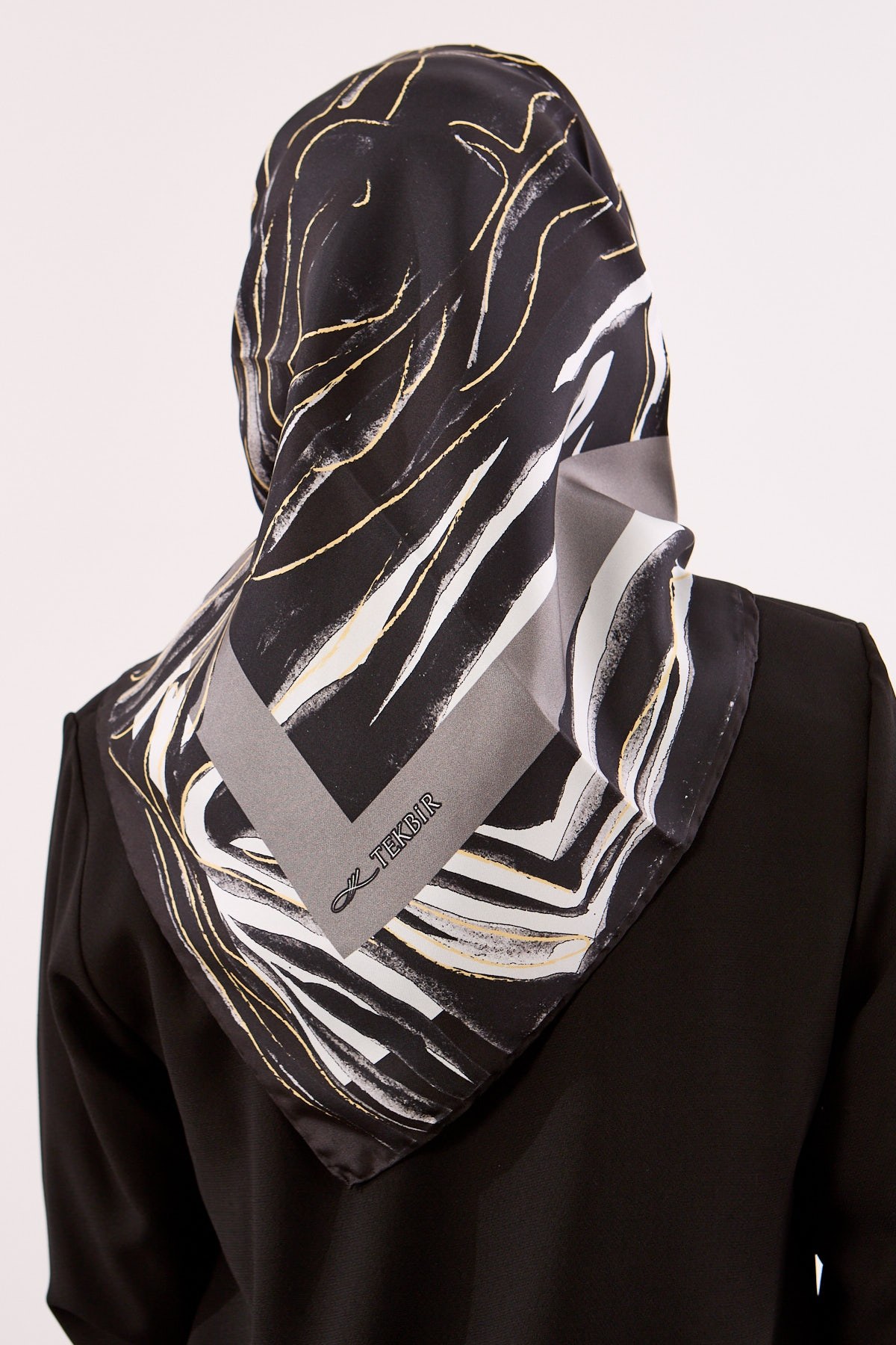 Dg11116 İpek Eşarp Twill Kumaş Zebra Desen - Siyah Beyaz