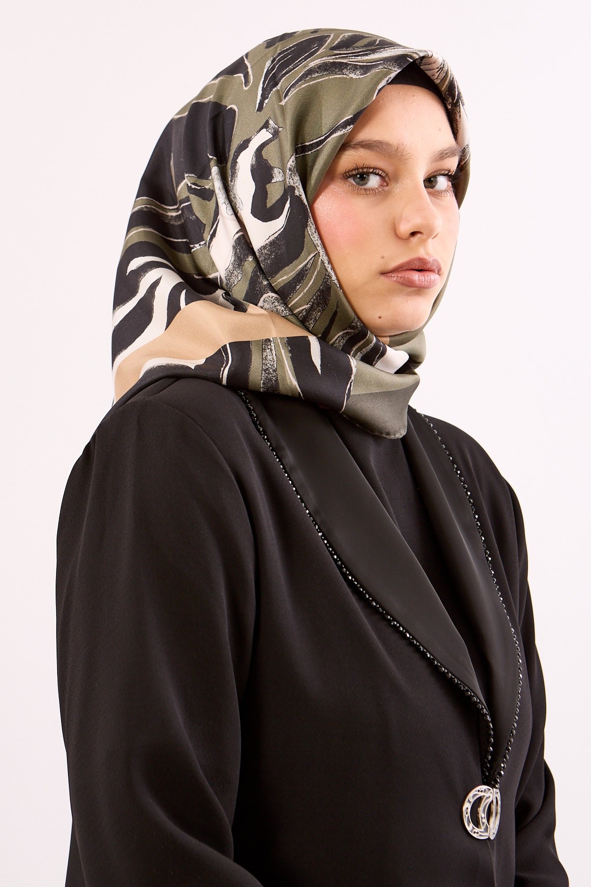 Dg11116 İpek Eşarp Twill Kumaş Zebra Desen - Yeşil