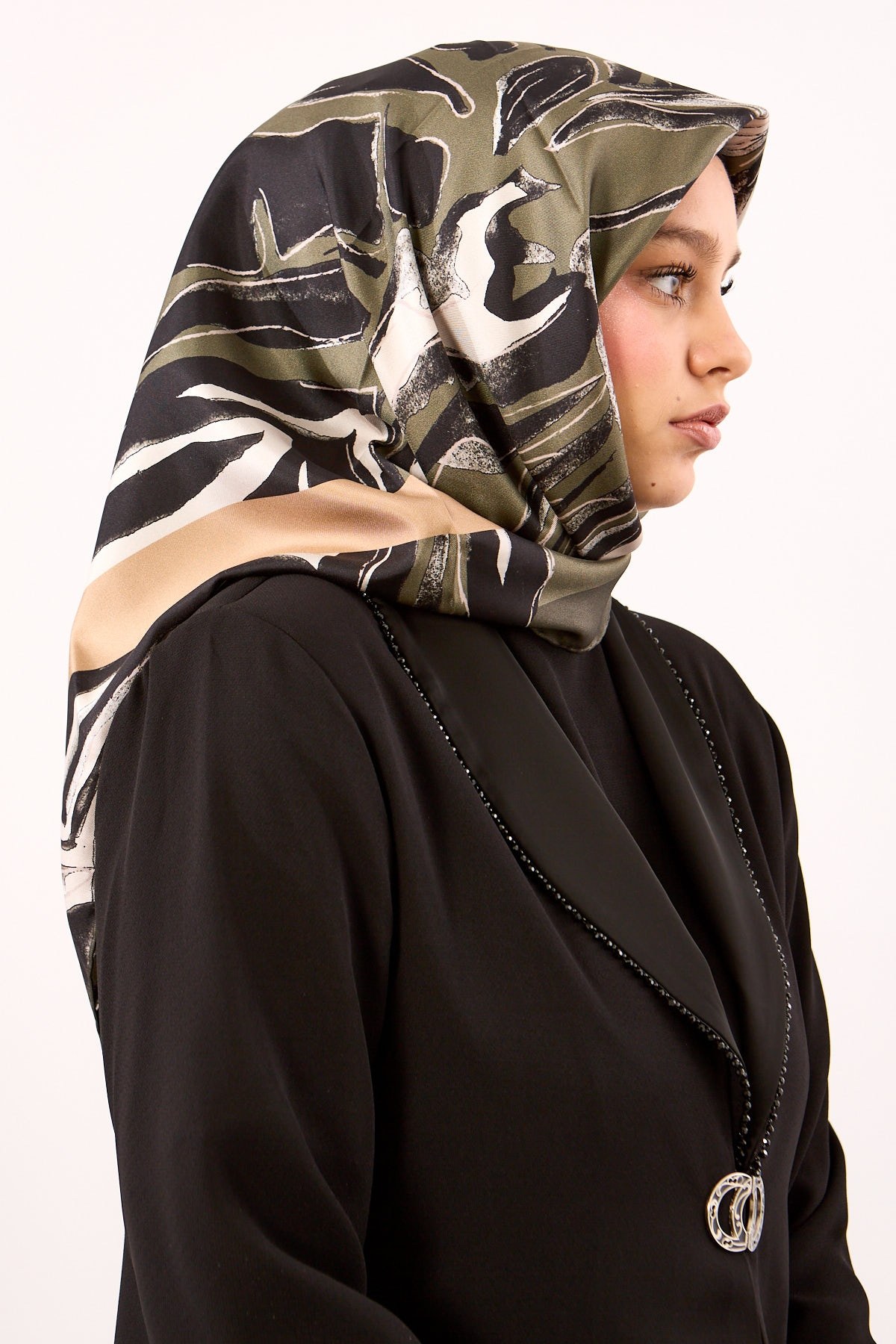 Dg11116 İpek Eşarp Twill Kumaş Zebra Desen - Yeşil