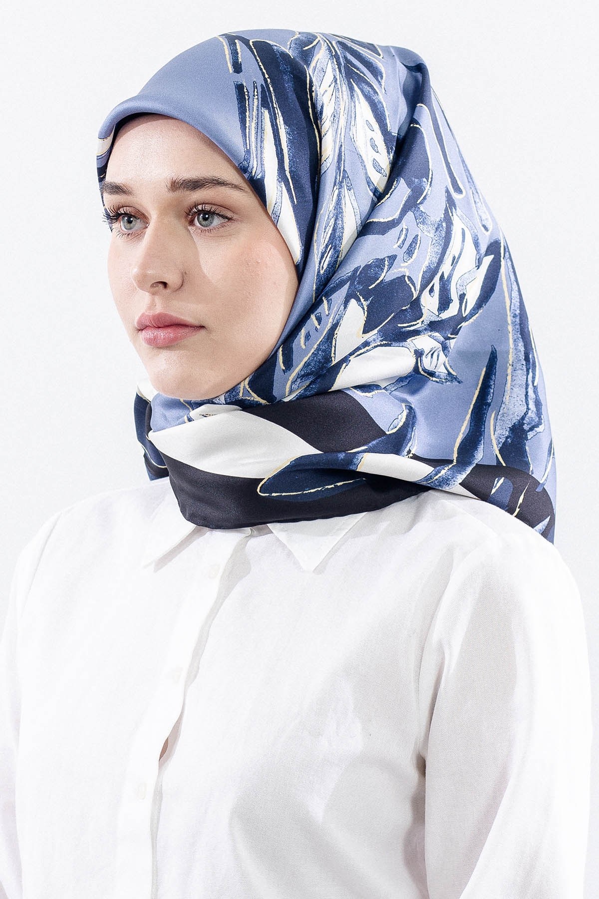 Dg11116 İpek Eşarp Twill Kumaş Zebra - Lacivert