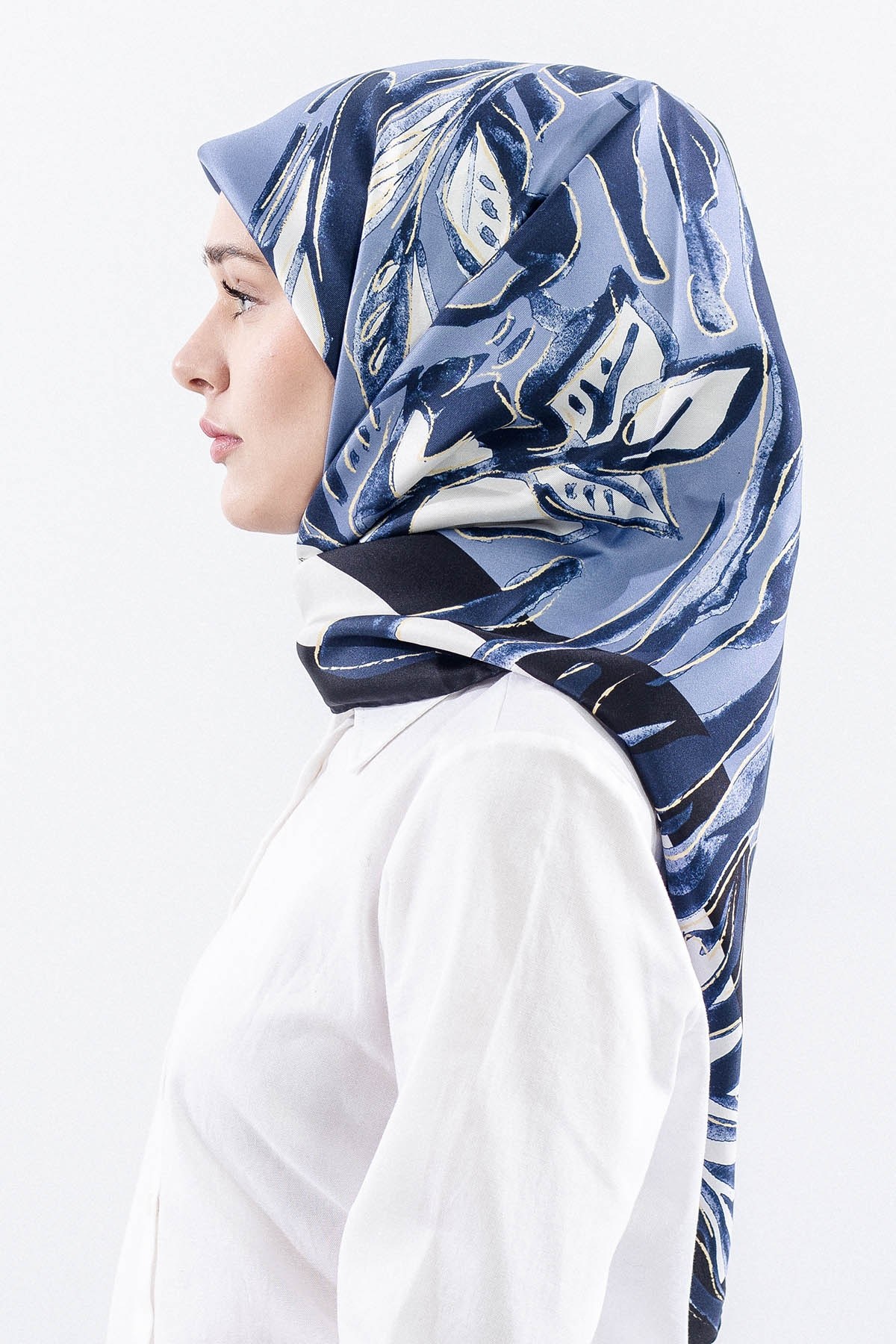 Dg11116 İpek Eşarp Twill Kumaş Zebra - Lacivert