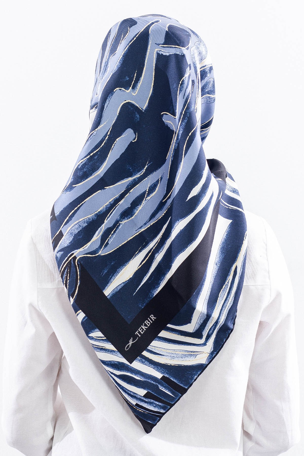 Dg11116 İpek Eşarp Twill Kumaş Zebra - Lacivert