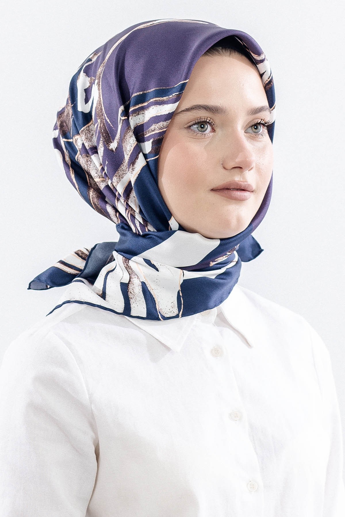 Dg11116 İpek Eşarp Twill Kumaş Zebra - Mavi