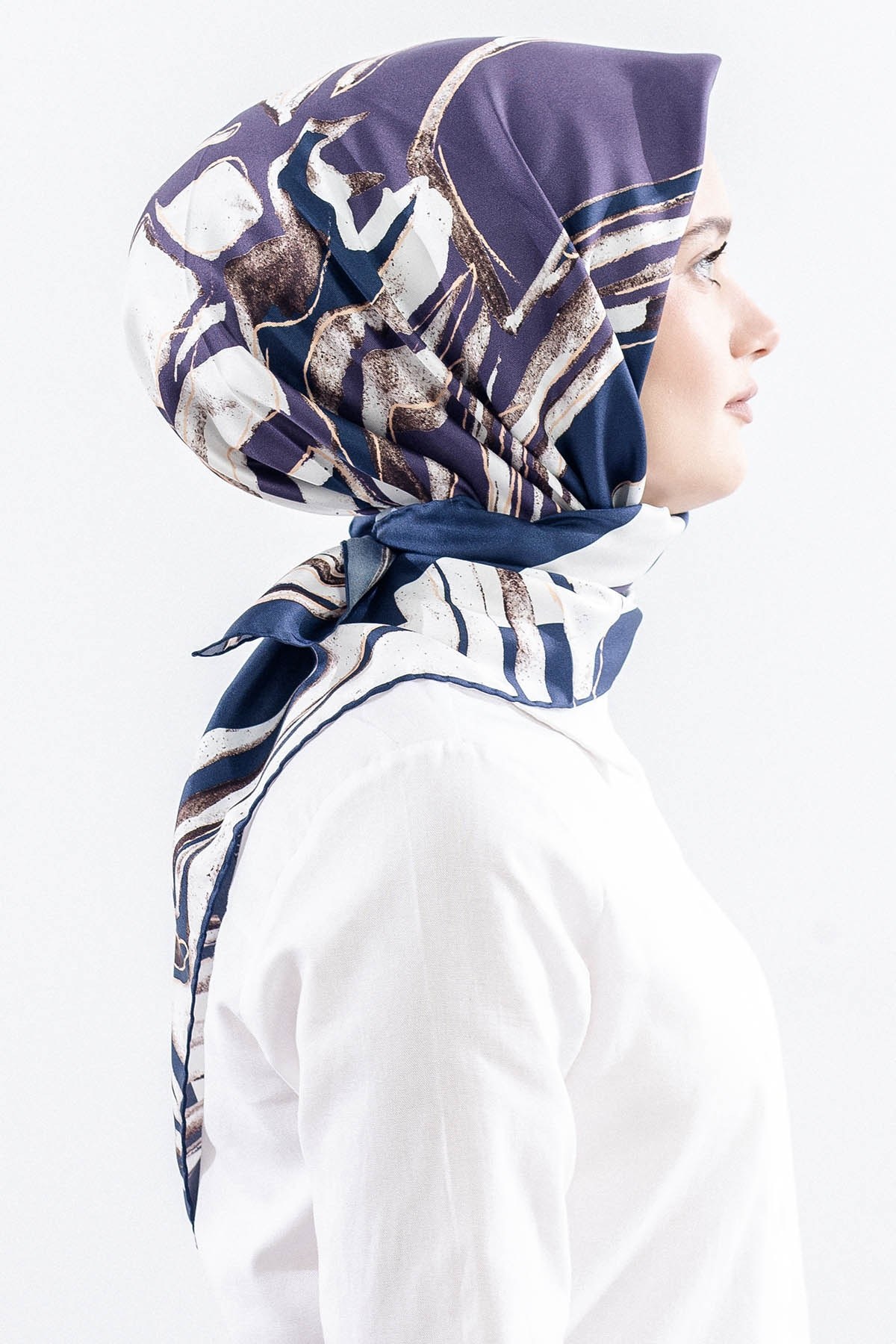 Dg11116 İpek Eşarp Twill Kumaş Zebra - Mavi