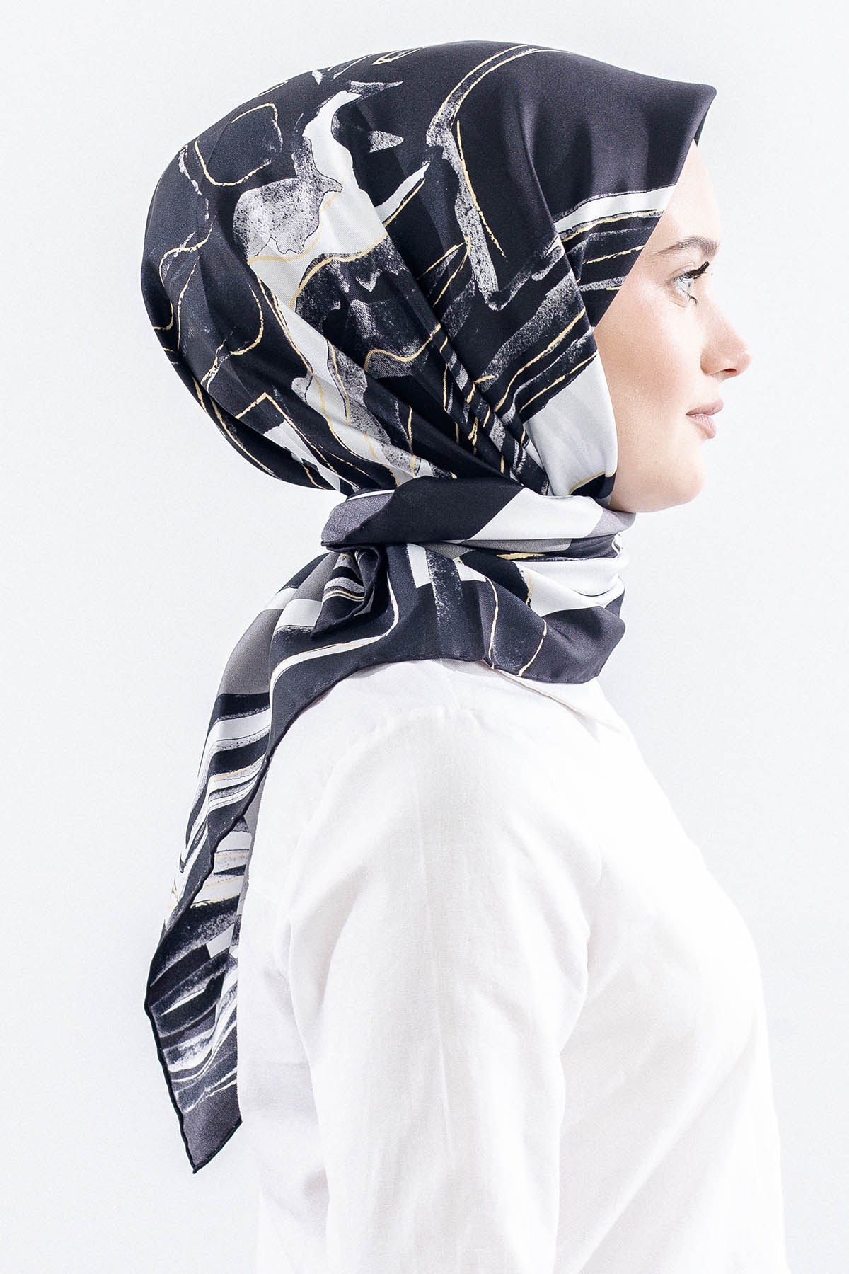 Dg11116 İpek Eşarp Twill Kumaş Zebra - Siyah