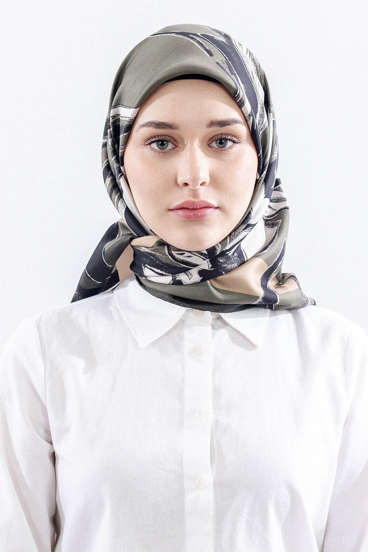 Dg11116 İpek Eşarp Twill Kumaş Zebra - Yeşil