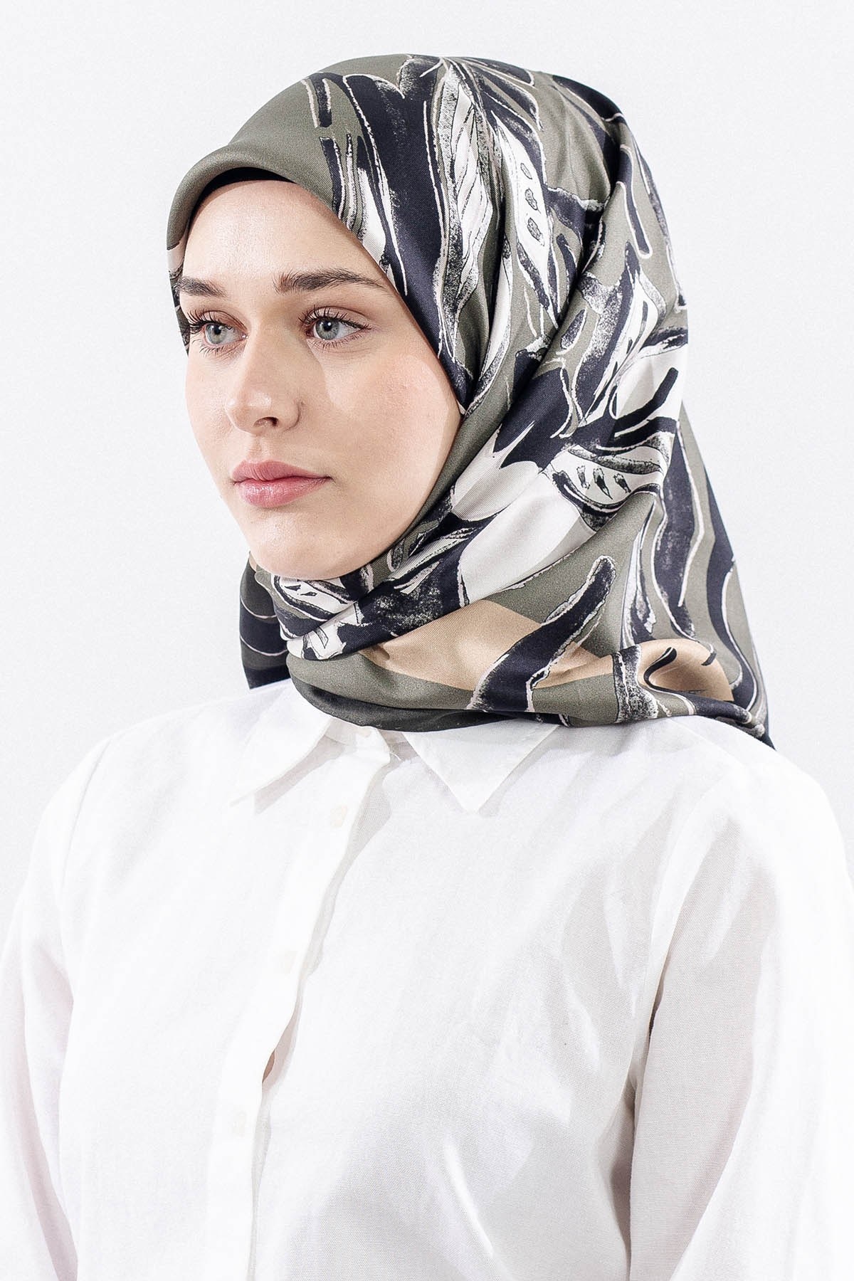 Dg11116 İpek Eşarp Twill Kumaş Zebra - Yeşil
