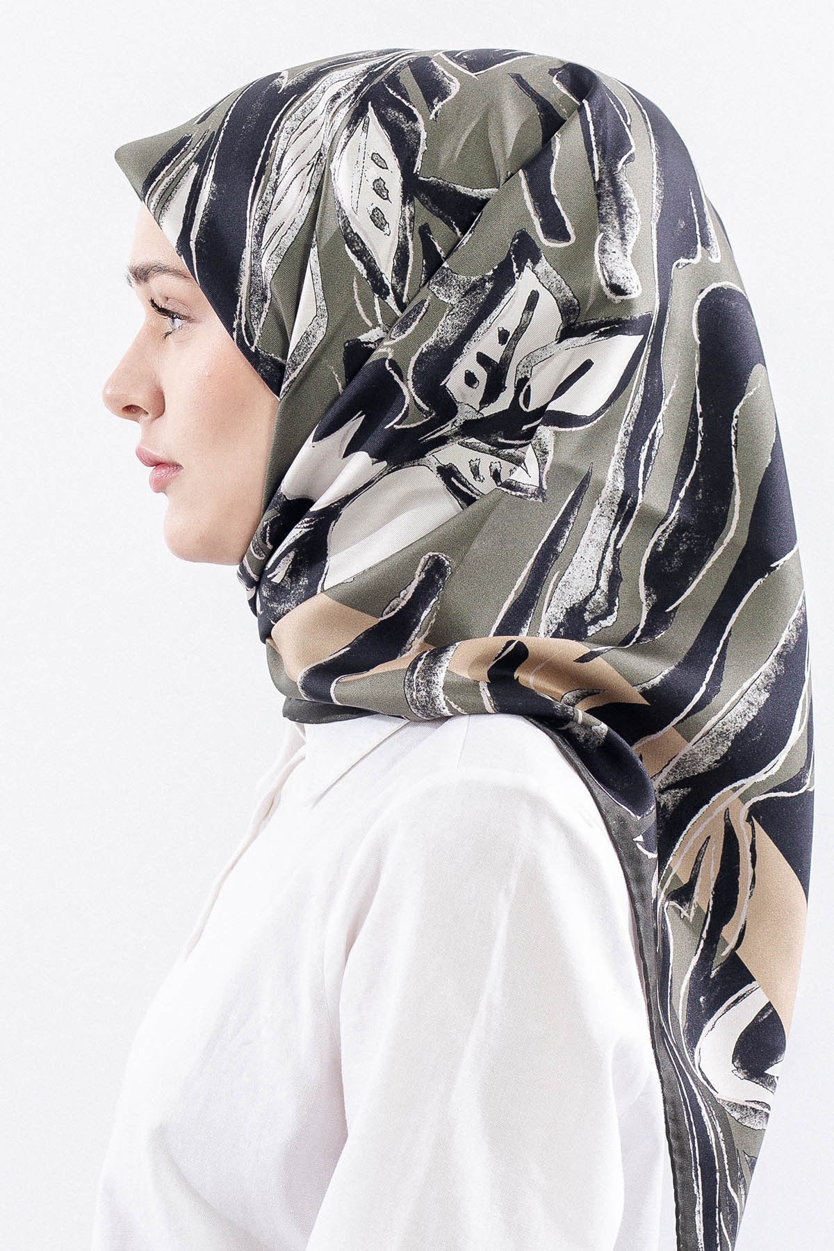 Dg11116 İpek Eşarp Twill Kumaş Zebra - Yeşil