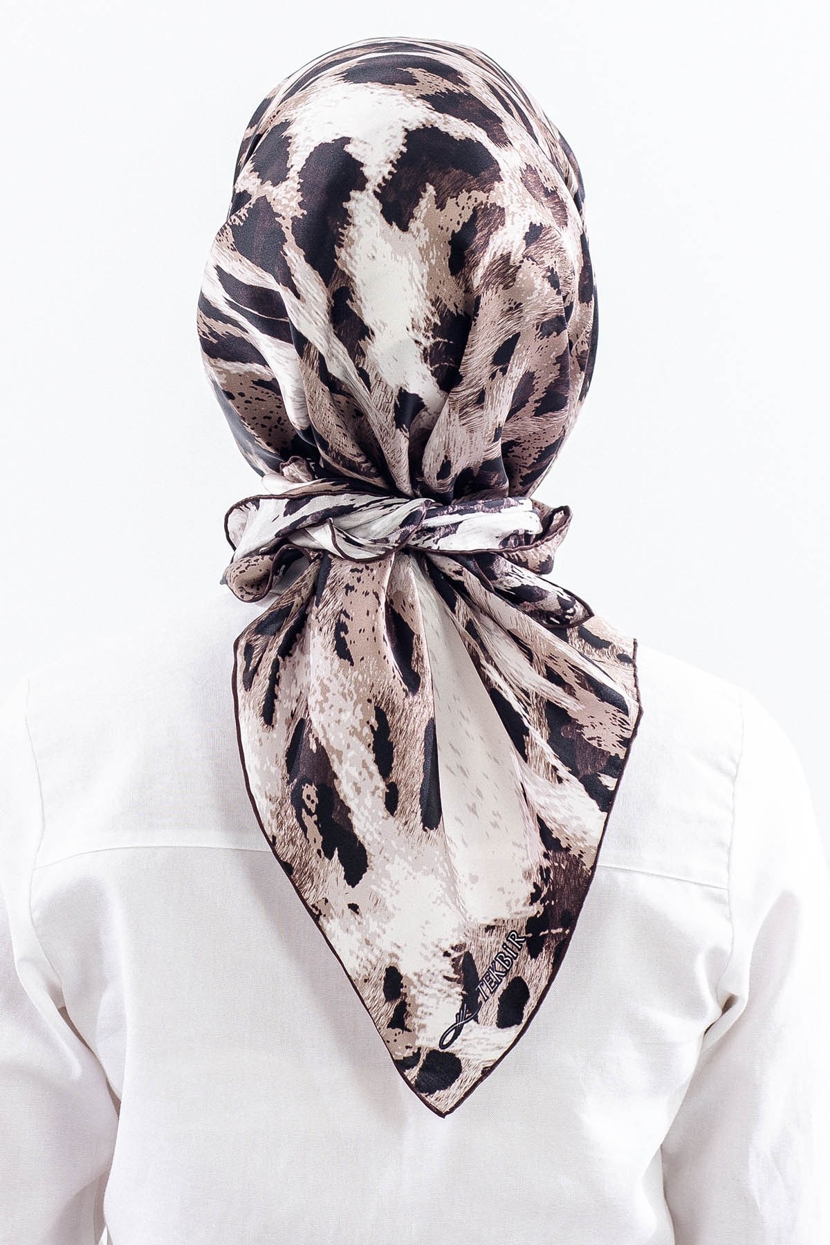 Dg11465 İpek Eşarp Twill Kumaş Leopar Desen - Kahve
