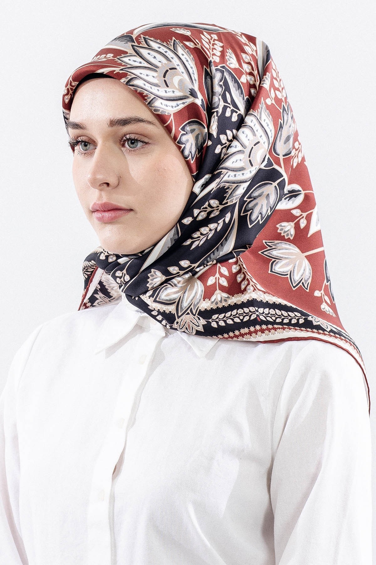 Dg12512 İpek Eşarp Twill Kumaş Şal Desen - Bordo