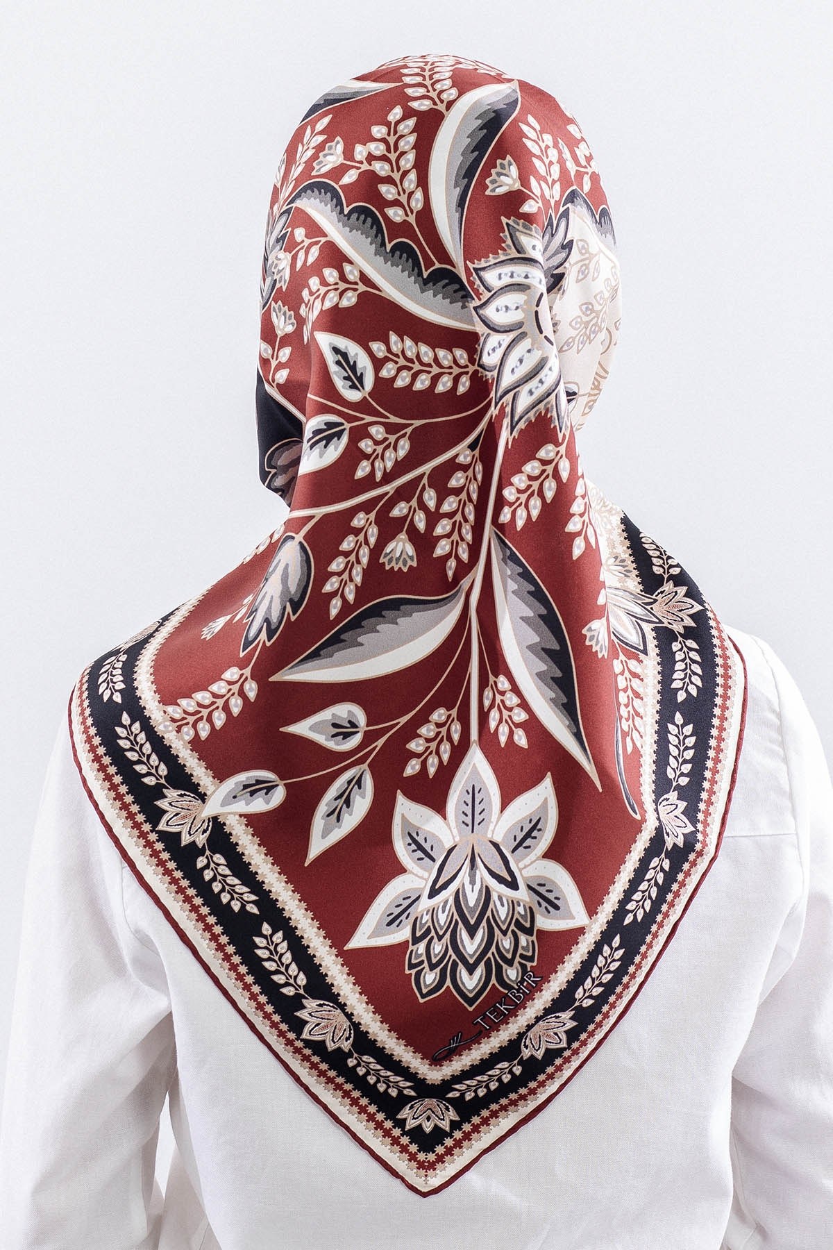 Dg12512 İpek Eşarp Twill Kumaş Şal Desen - Bordo
