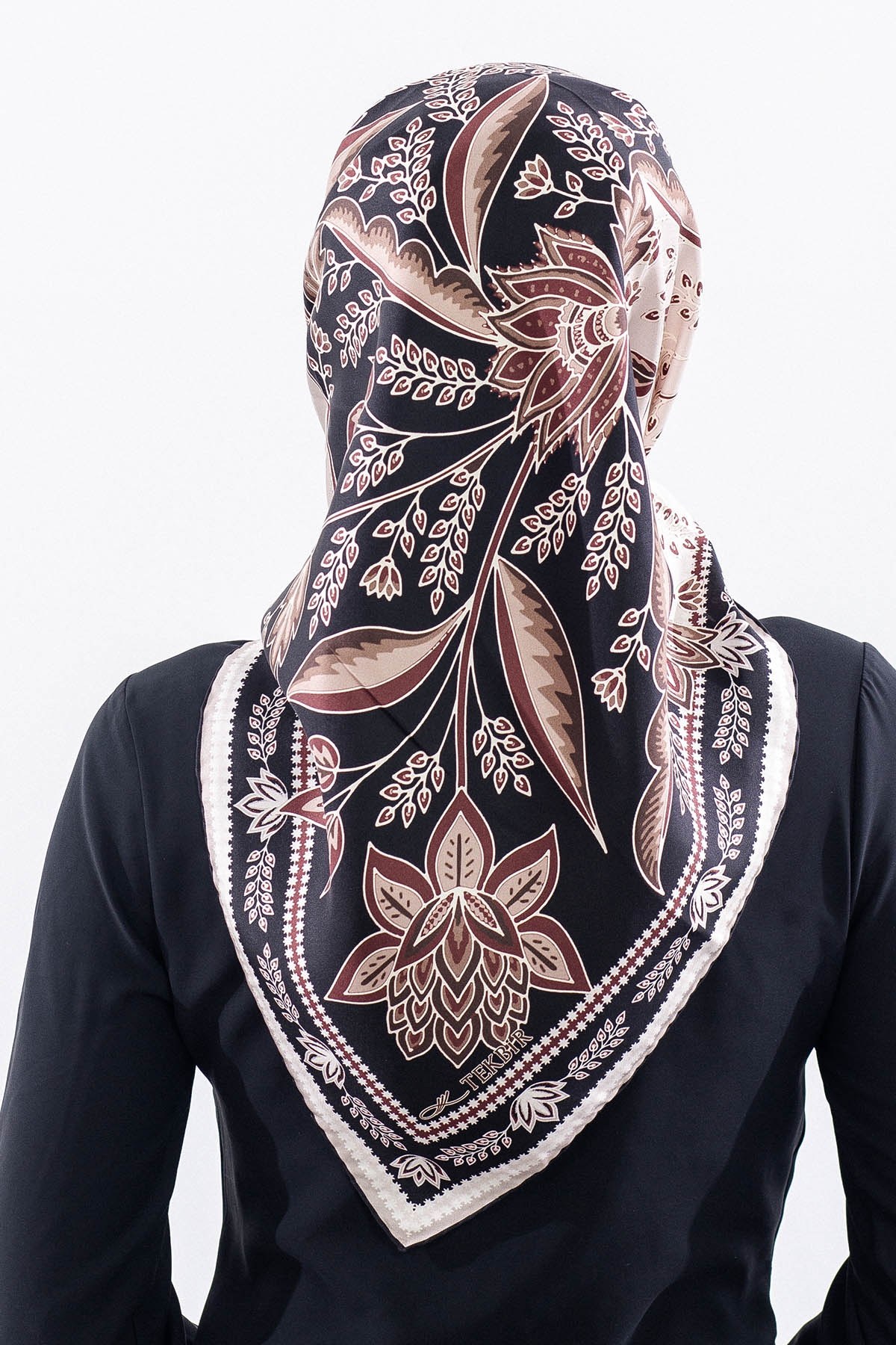 Dg12512 İpek Eşarp Twill Kumaş Şal Desen - Siyah