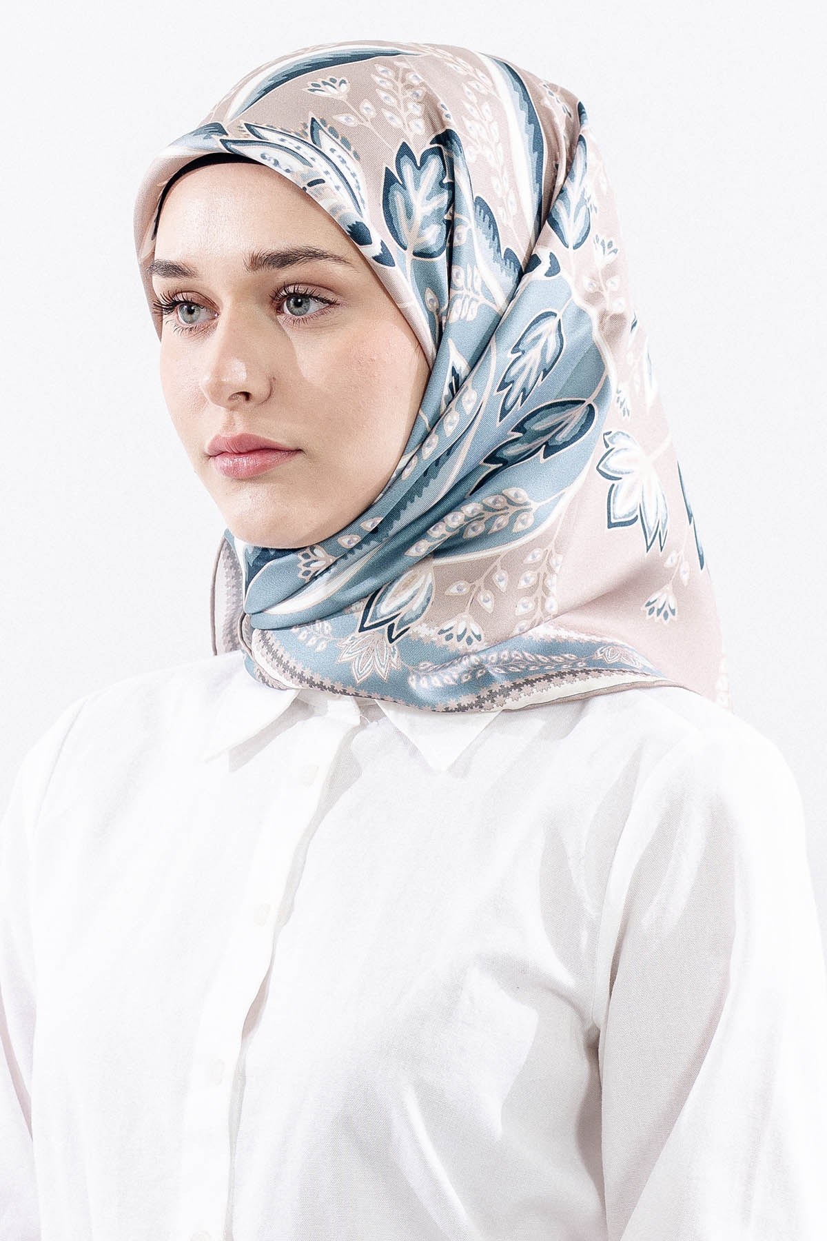 Dg12512 İpek Eşarp Twill Kumaş Şal Desen - Vizon