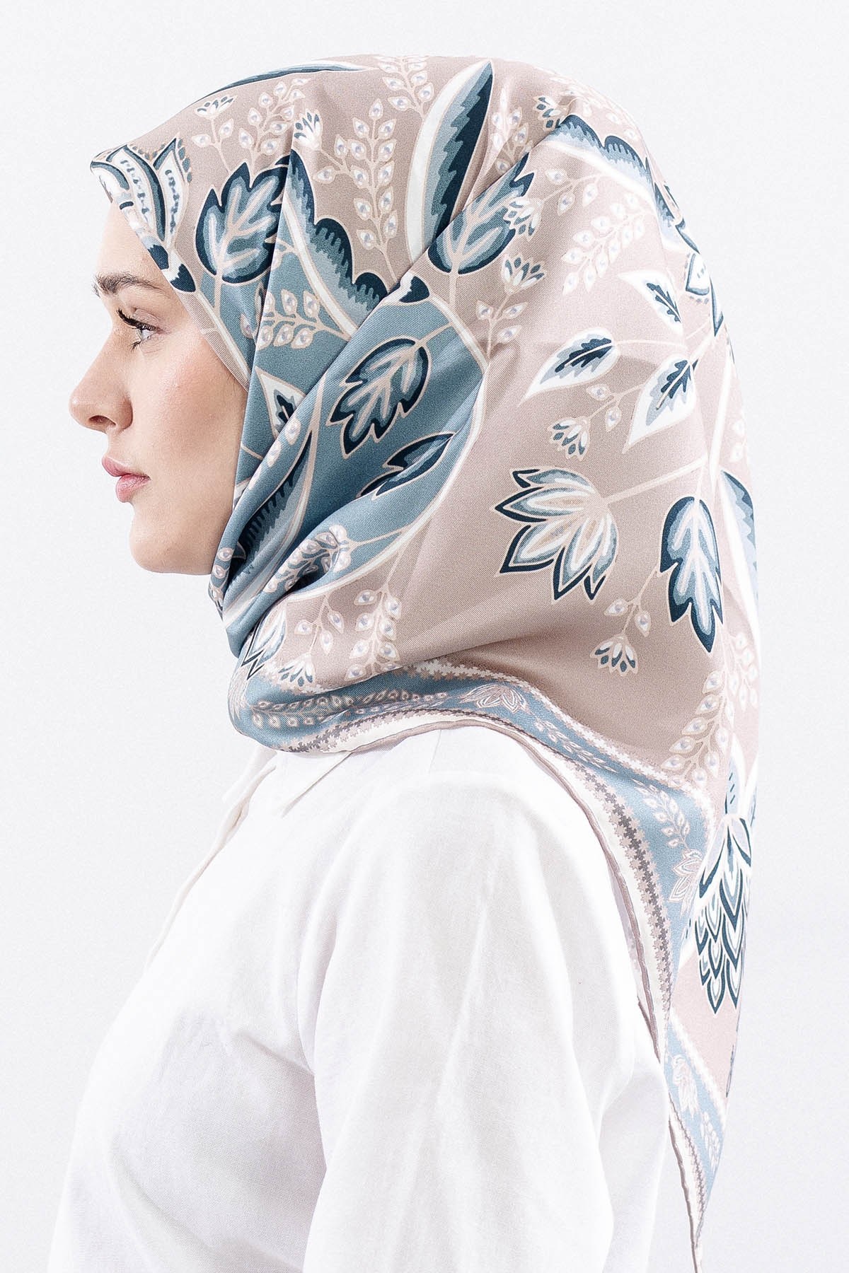 Dg12512 İpek Eşarp Twill Kumaş Şal Desen - Vizon