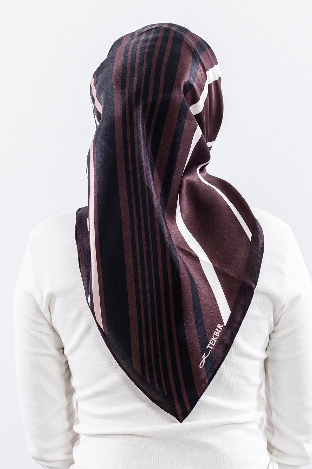 Dg13139 İpek Eşarp Çizgi Twill Kumaş - Kahve