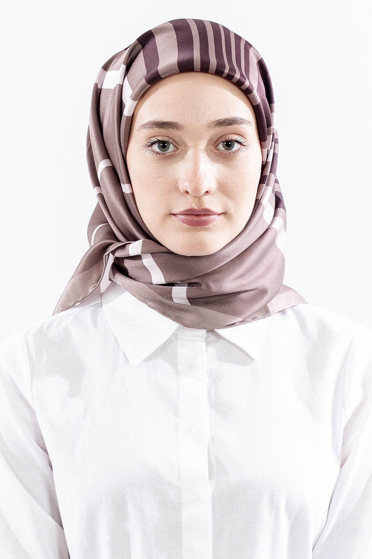 Dg13139 İpek Eşarp Çizgi Twill Kumaş - Kum