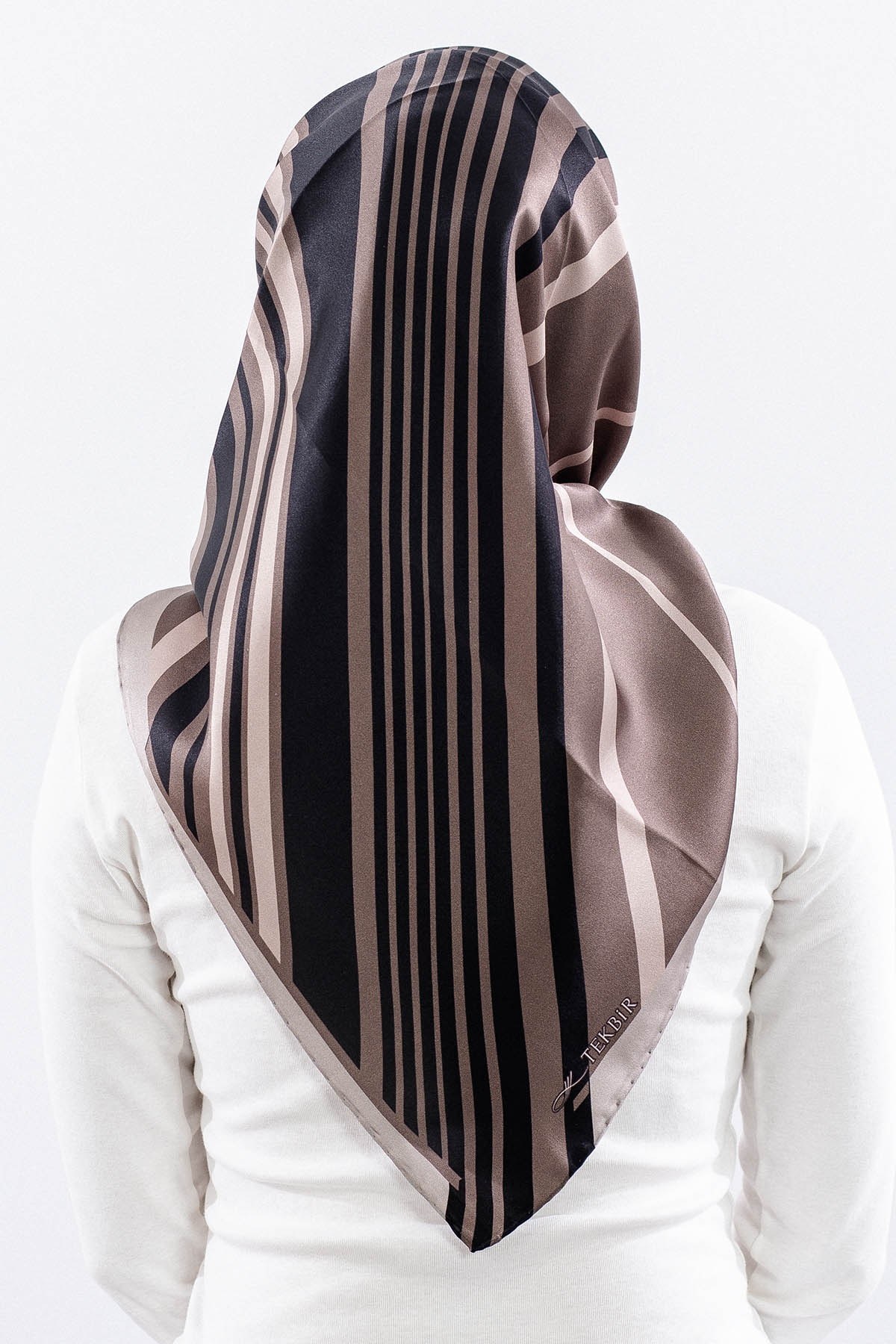 Dg13139 İpek Eşarp Çizgi Twill Kumaş - Vizon