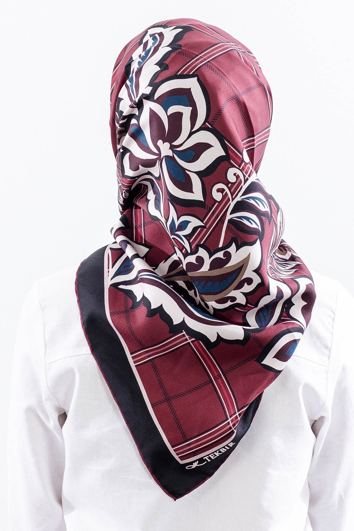 Dg14815 İpek Eşarp Kare Yaprak Twill Kumaş - Bordo