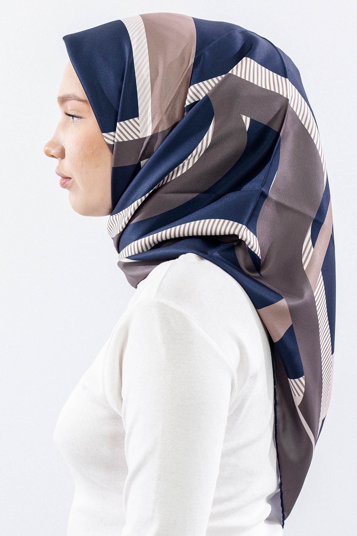 Dg14816 Eşarp Polyester Kumaş Çizgi - Lacivert