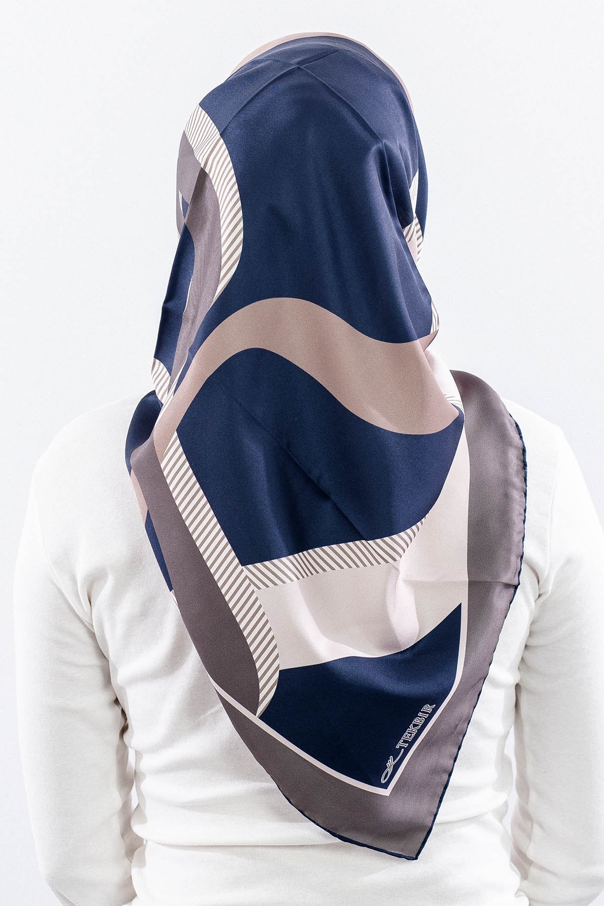 Dg14816 Eşarp Polyester Kumaş Çizgi - Lacivert