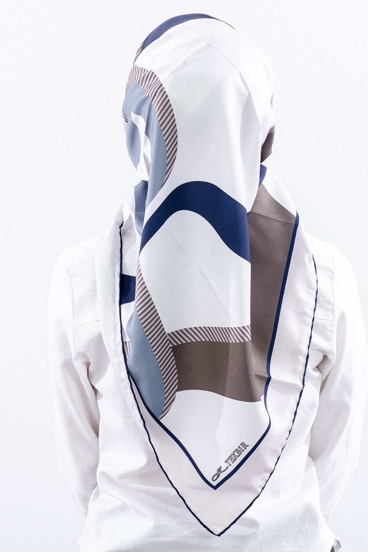 Dg14816 Eşarp Polyester Kumaş Çizgi - Taş Lacivert