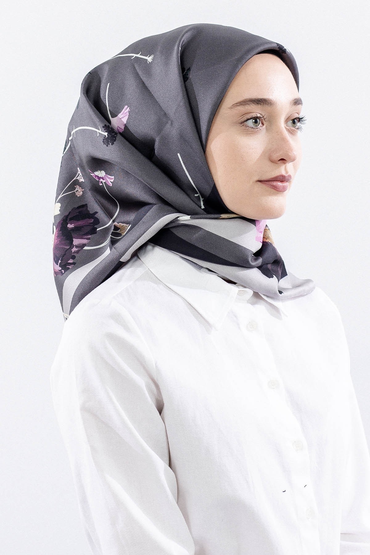 Dg14821 İpek Eşarp Nilufer Twill Kumaş - Gri