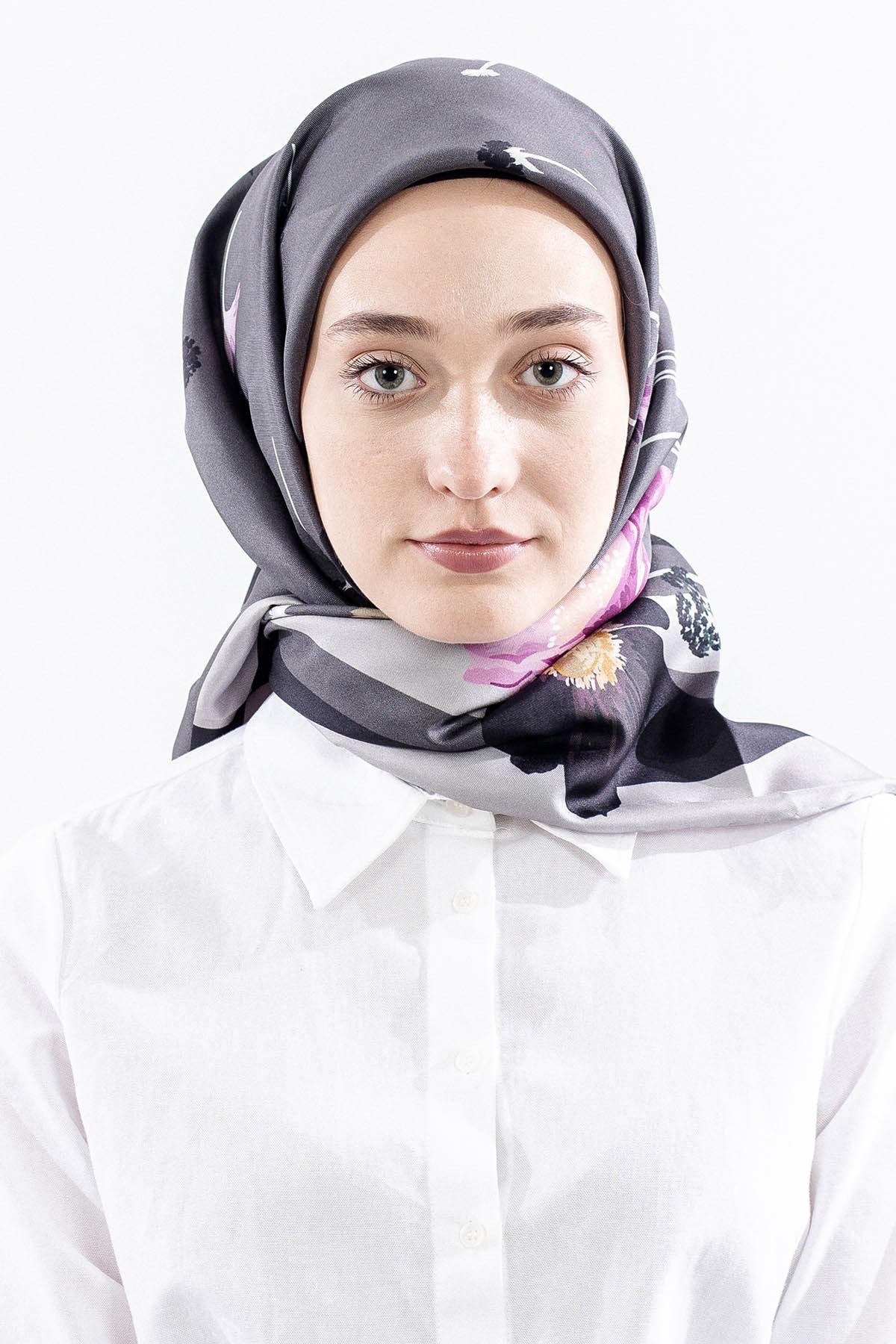 Dg14821 İpek Eşarp Nilufer Twill Kumaş - Gri