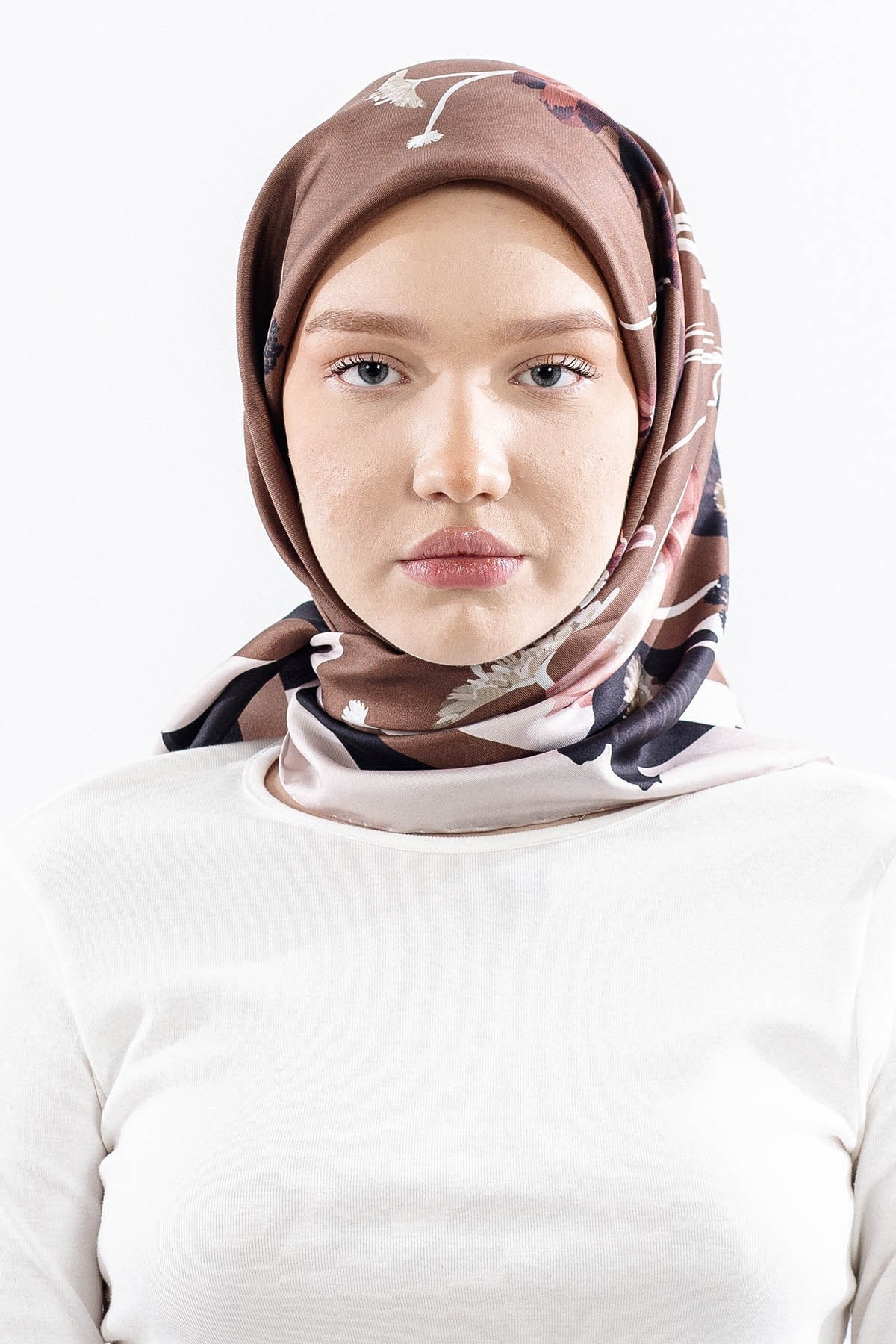Dg14821 İpek Eşarp Nilufer Twill Kumaş - Kahve