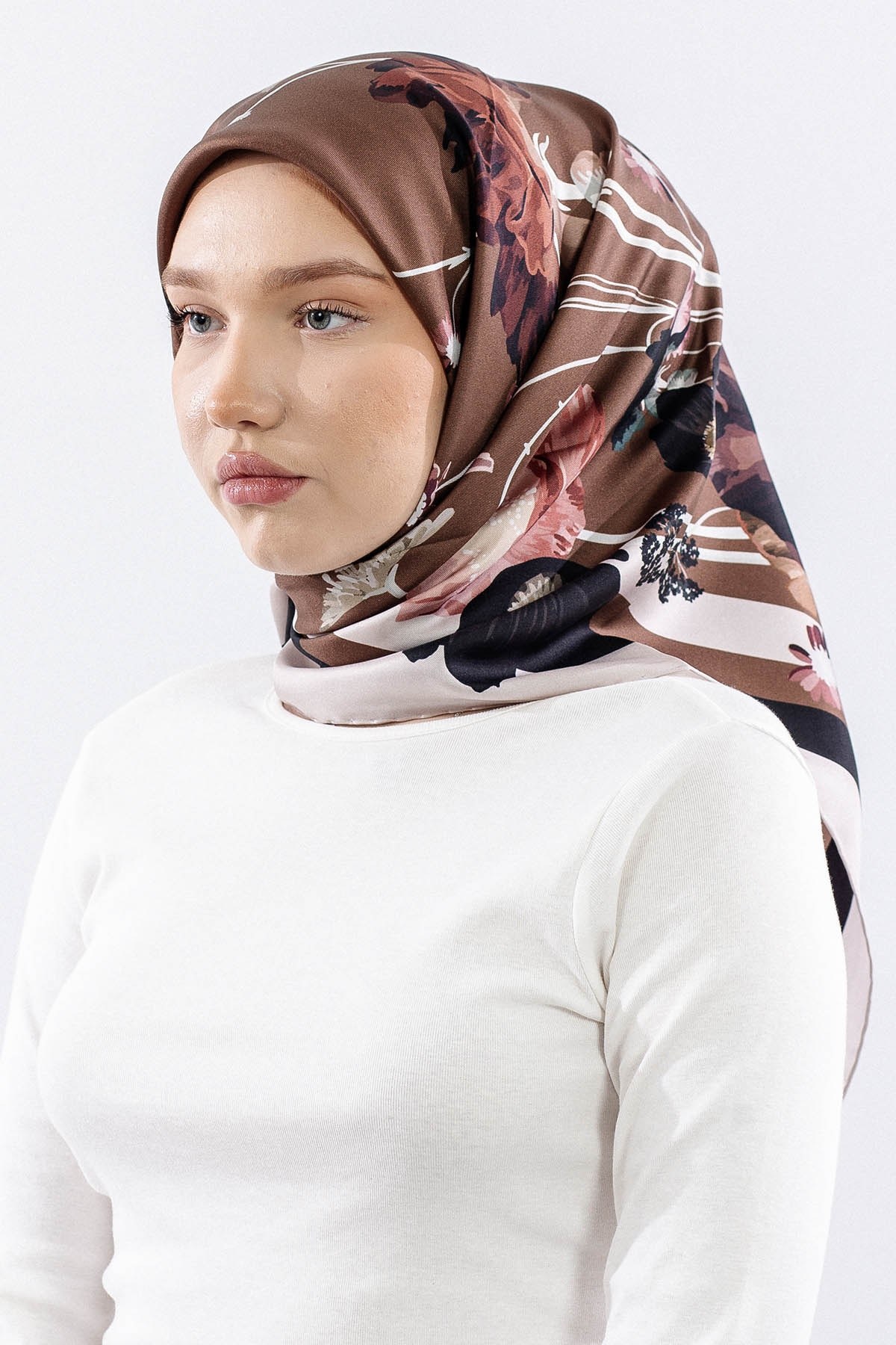 Dg14821 İpek Eşarp Nilufer Twill Kumaş - Kahve