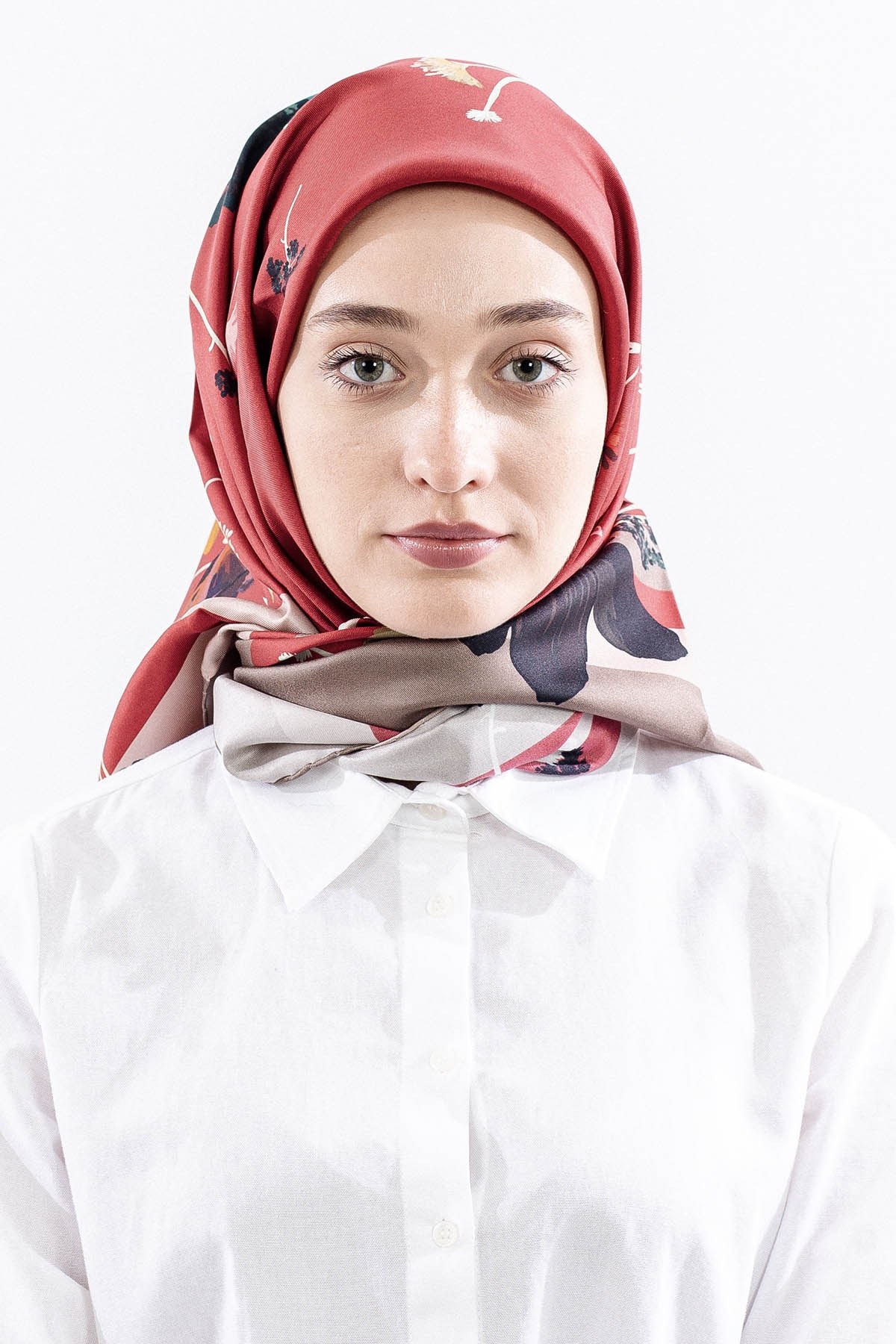 Dg14821 İpek Eşarp Nilufer Twill Kumaş - Kırmızı