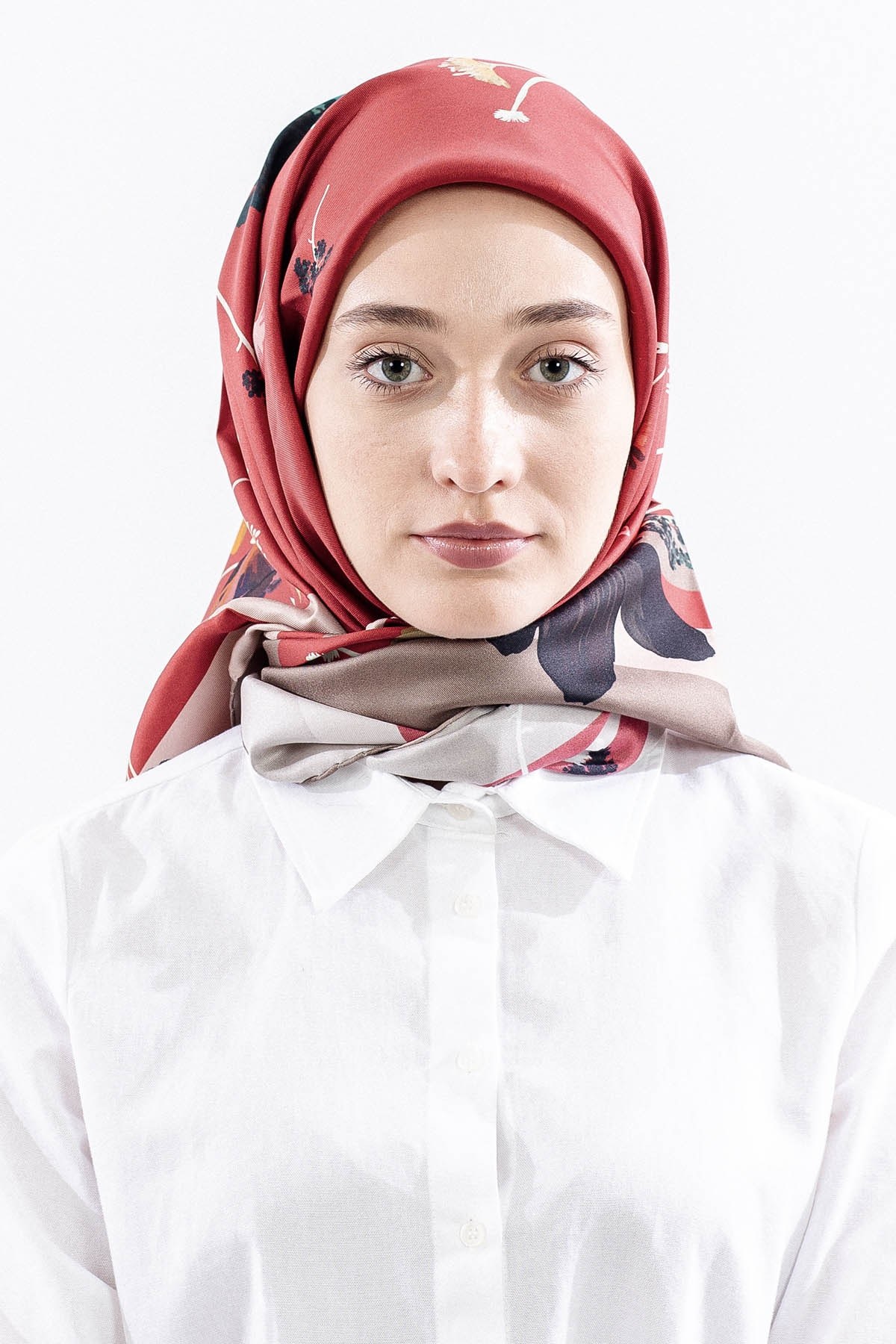 Dg14821 İpek Eşarp Nilufer Twill Kumaş - Kırmızı