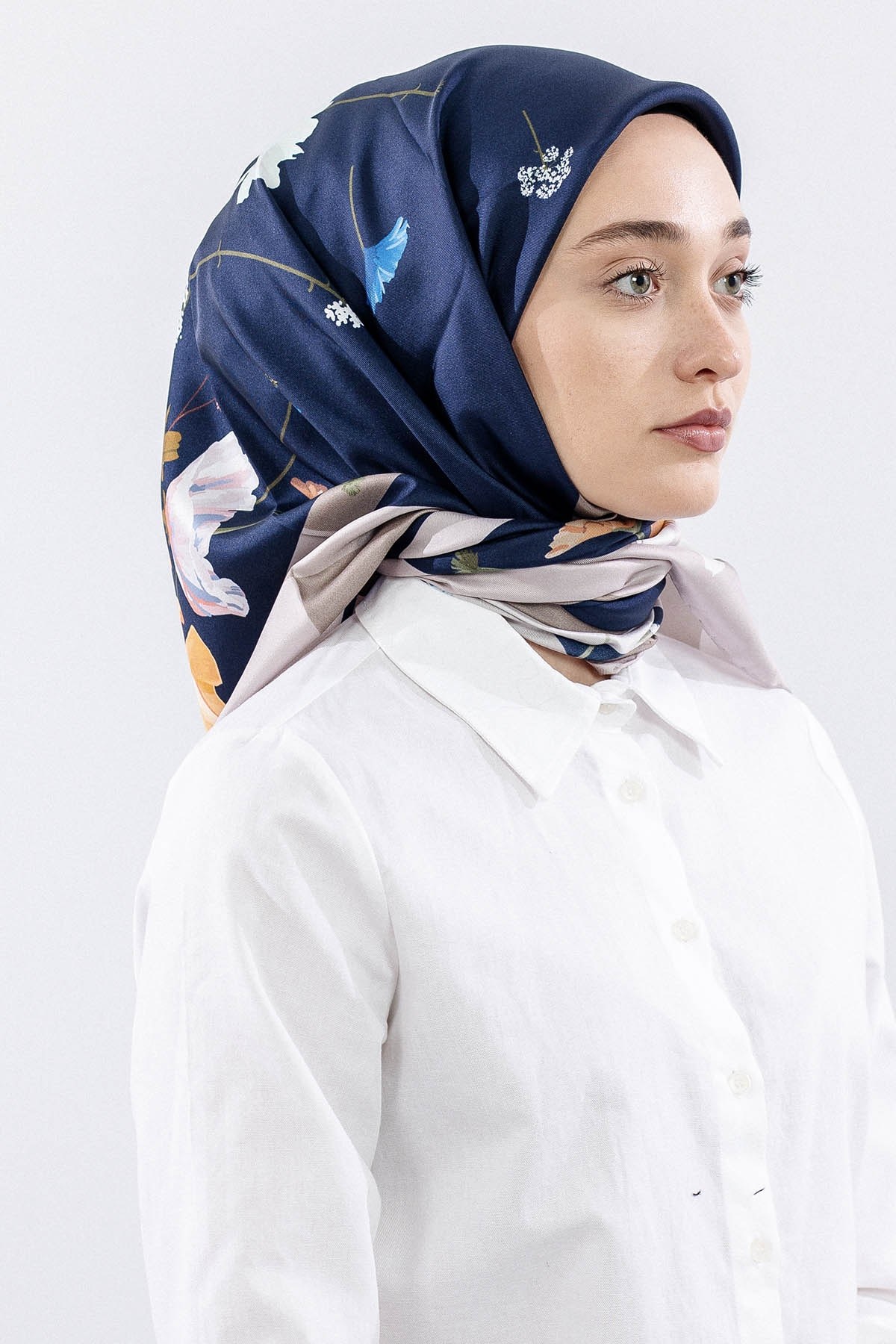 Dg14821 İpek Eşarp Nilufer Twill Kumaş - Lacivert