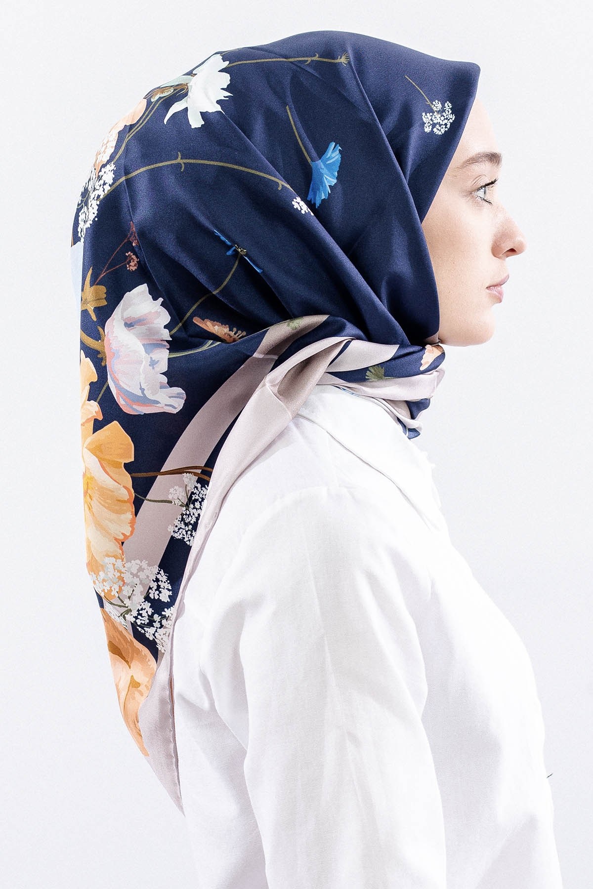 Dg14821 İpek Eşarp Nilufer Twill Kumaş - Lacivert