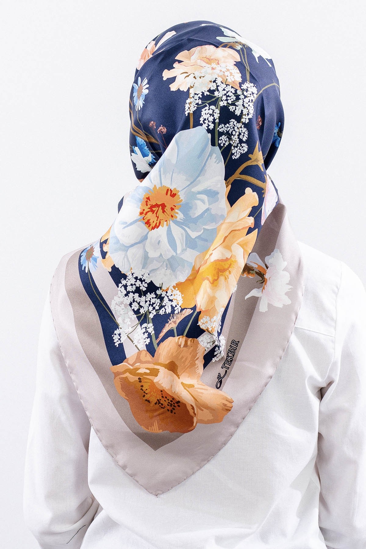 Dg14821 İpek Eşarp Nilufer Twill Kumaş - Lacivert