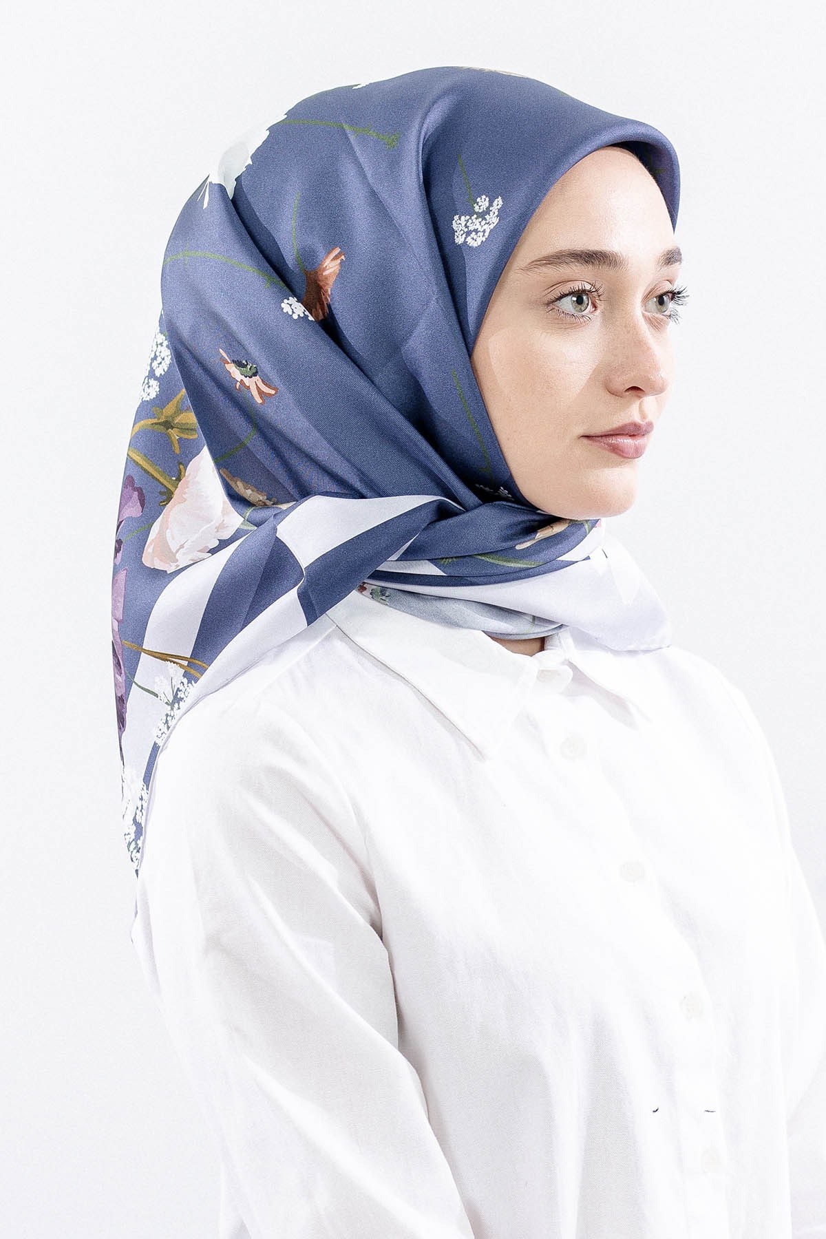 Dg14821 İpek Eşarp Nilufer Twill Kumaş - Mavi